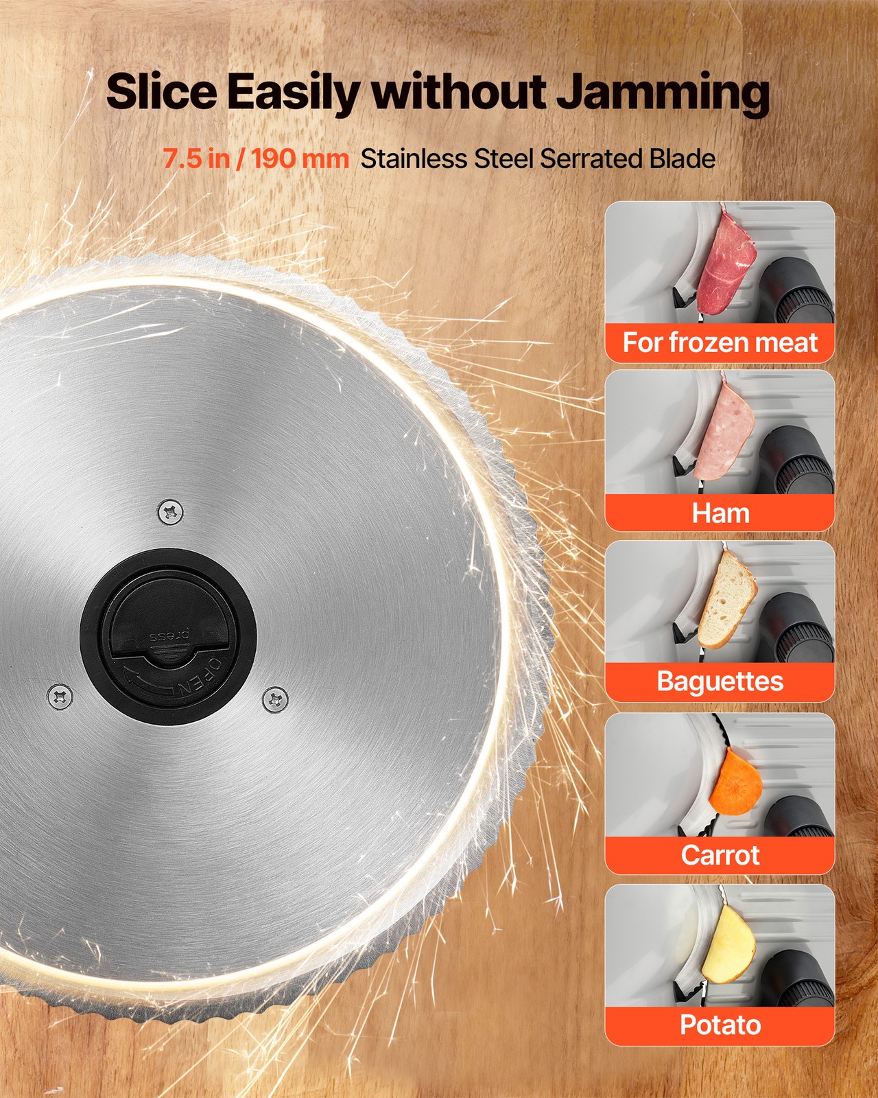 VEVOR Electric Meat Slicer with 7.5″ SUS420 Blade & 0-0.6″ Adjustable Thickness