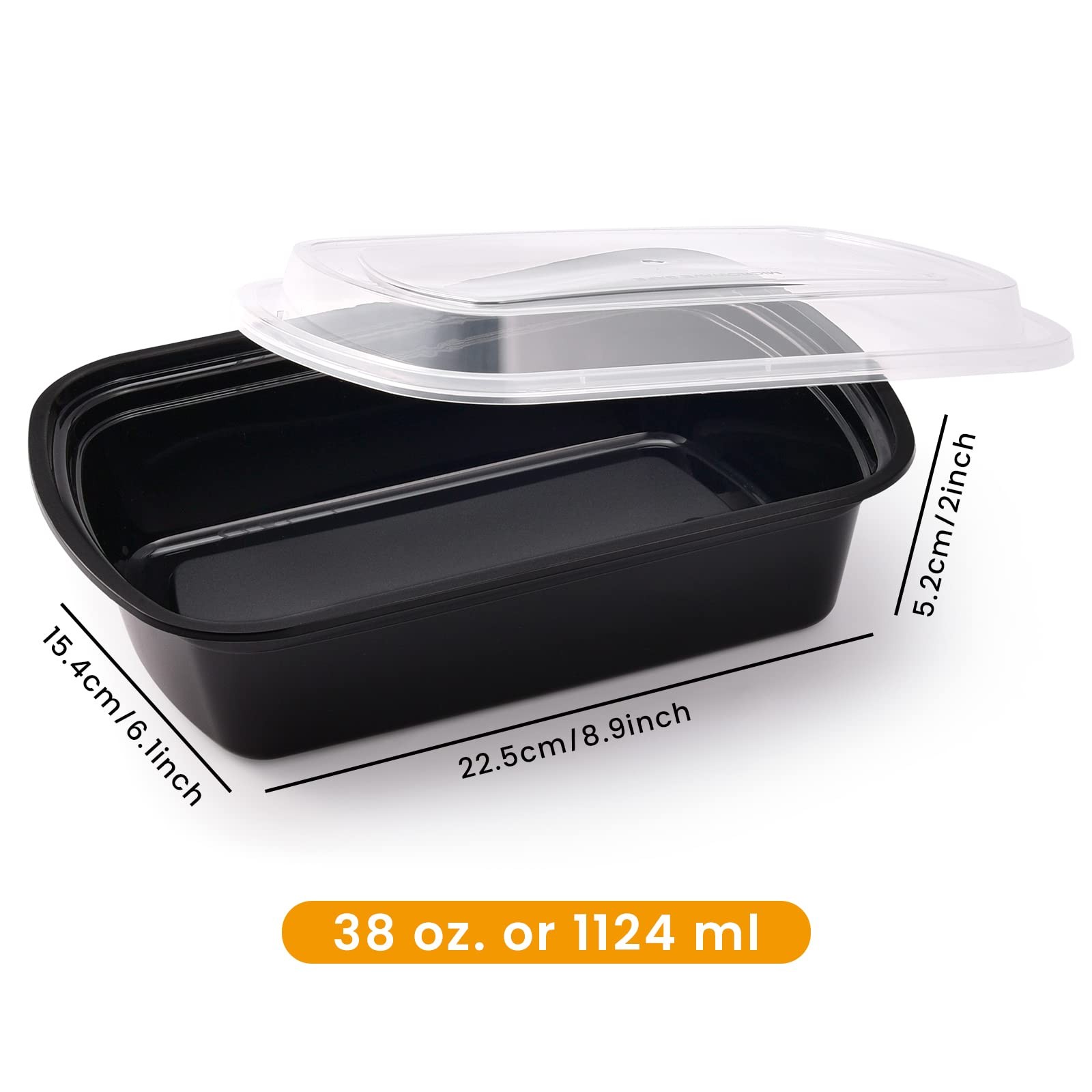 Kitch’nMore 38oz Meal Prep Containers, Extra Large &Thick Food Large, Black