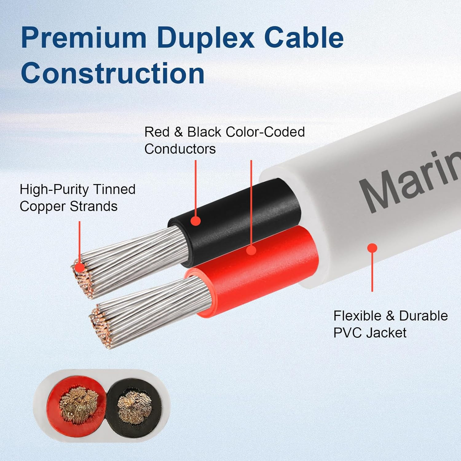 8 AWG Marine Wire 30FT, 2-Conductor (Red & Black) Duplex Marine Grade Boat Ca…