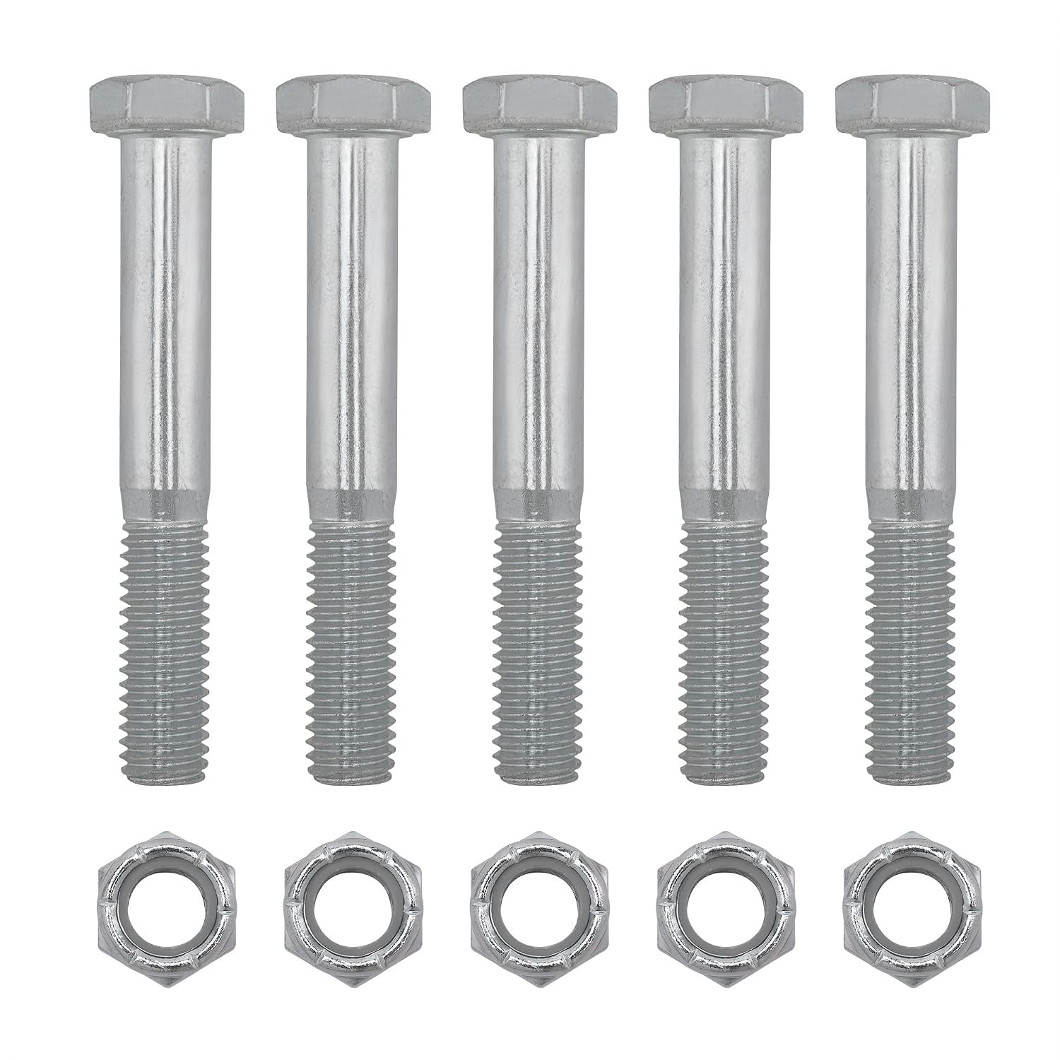 Grade 2 Shear Bolts for Rotary Cutters 1/2″ x 3-1/2″ with Nylock Nuts – 5 Pack