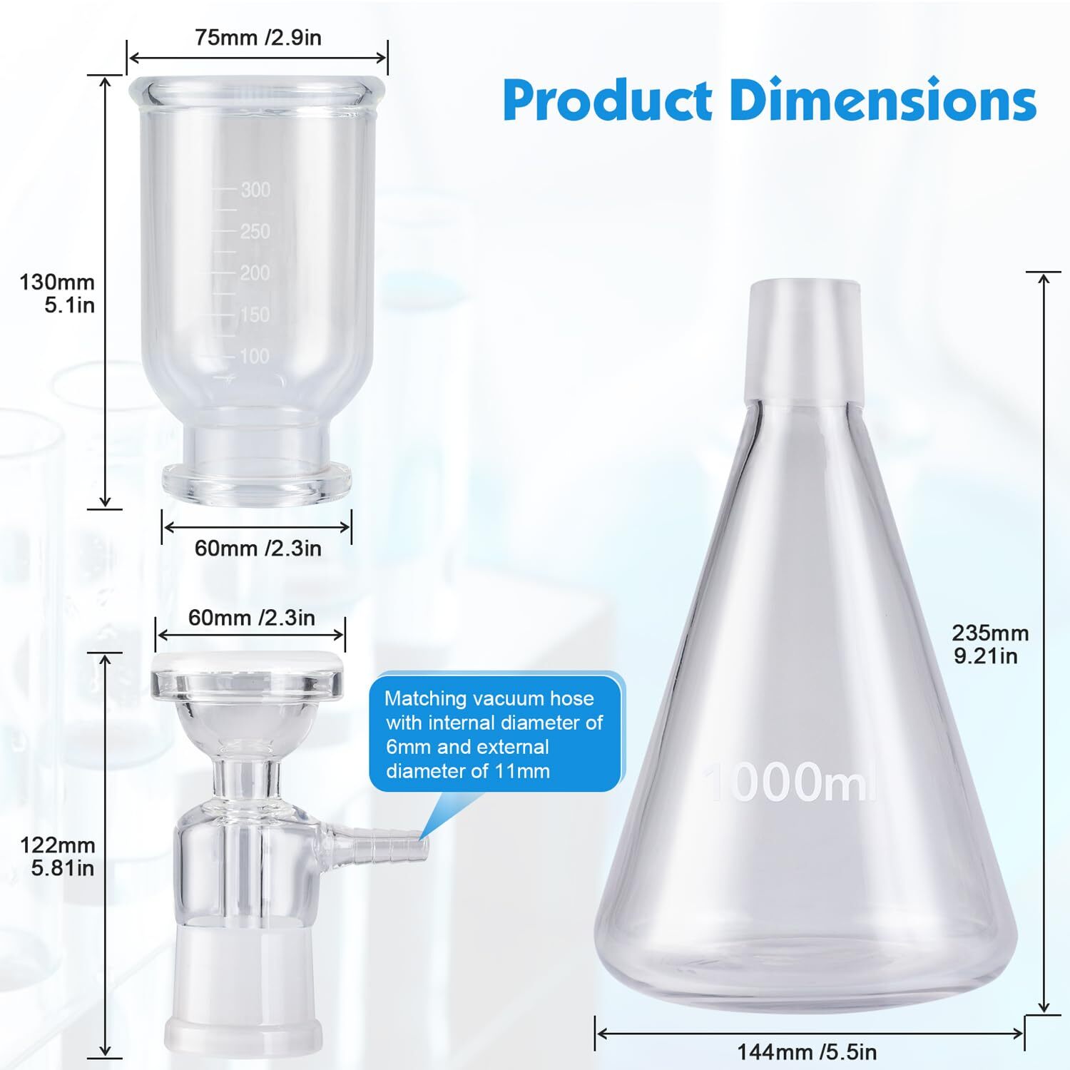 1000mL Lab Vacuum Filtration Distillation Apparatus, Glass Suction Filtering Kit