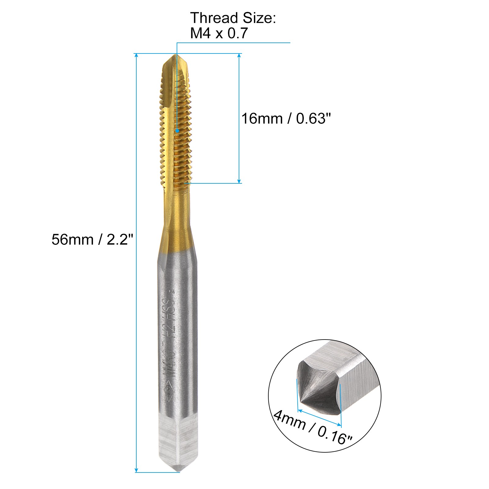 4Sets Spiral Point Tap M4 x 0.7 Metric Thread Titanium Coated High Speed Steel