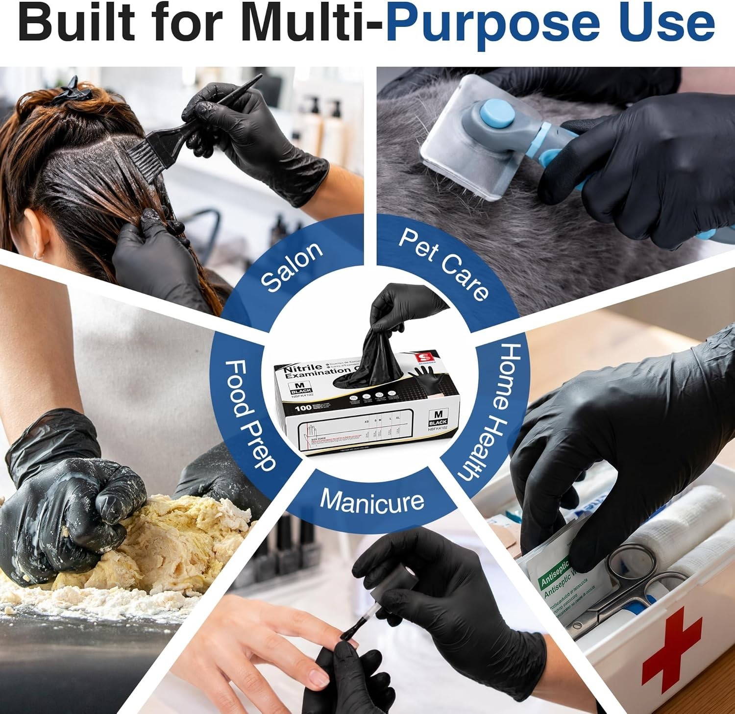 Durable 4 Mil Black Nitrile Exam Gloves – Elastic Fit & Textured Grip, 100 Count