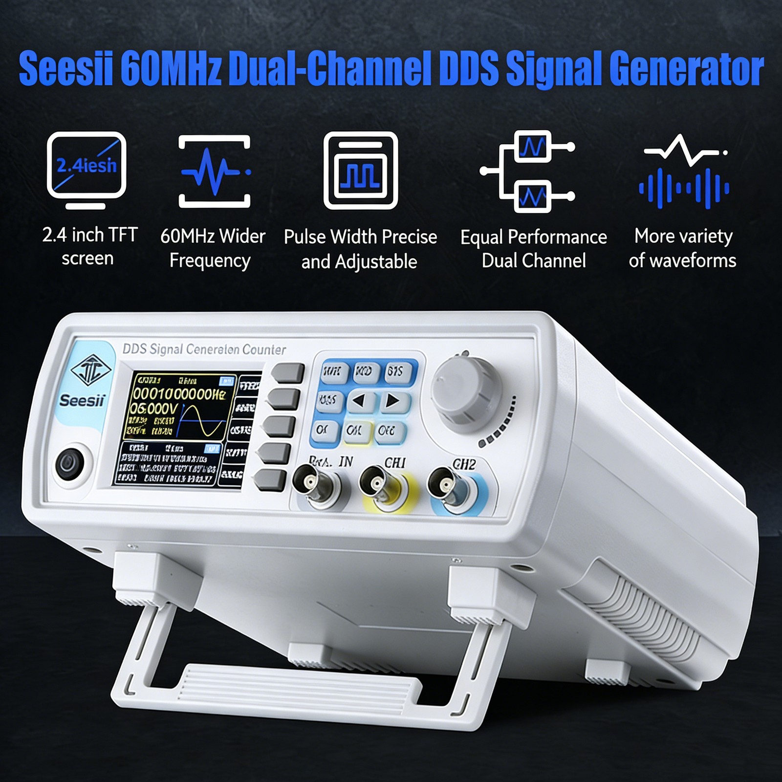 2-Channel Function Arbitrary Waveform 60MHz Signal Generator Frequency Counter