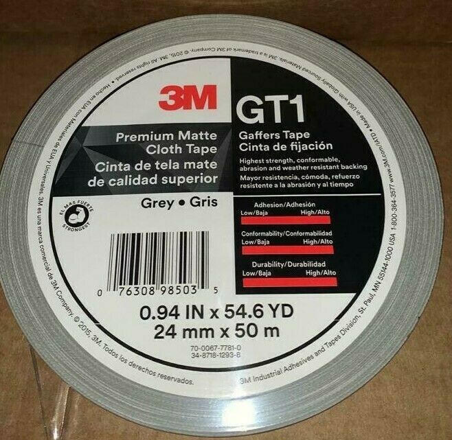 (1 ROLL) 3M Gaffers Grey Tape 1″ x 54.6 YD GT1 Premium Matte Cloth – NEW