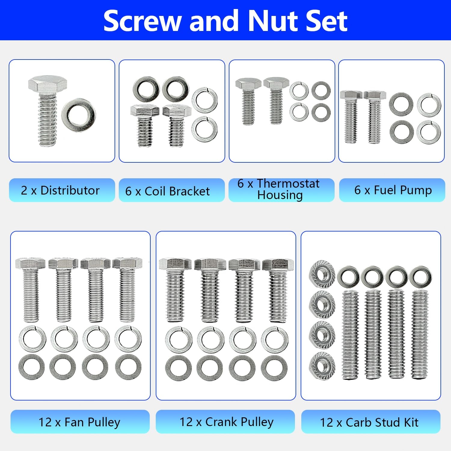 Stainless Steel Hex Bolt Kit for Ford 260 289 302 Engines – 228 Pcs Nuts & Bolts