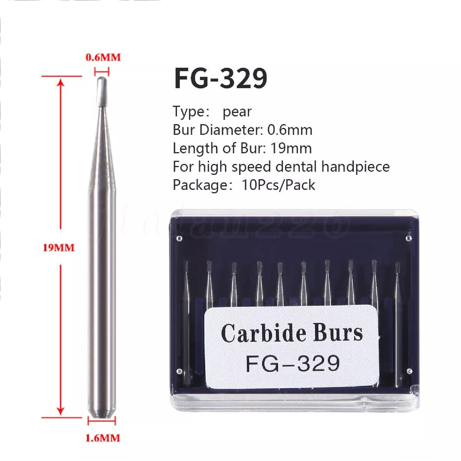 Dental Carbide Burs FG-329 Pear Burs for High Speed Handpiece 19mm 10pcs USA