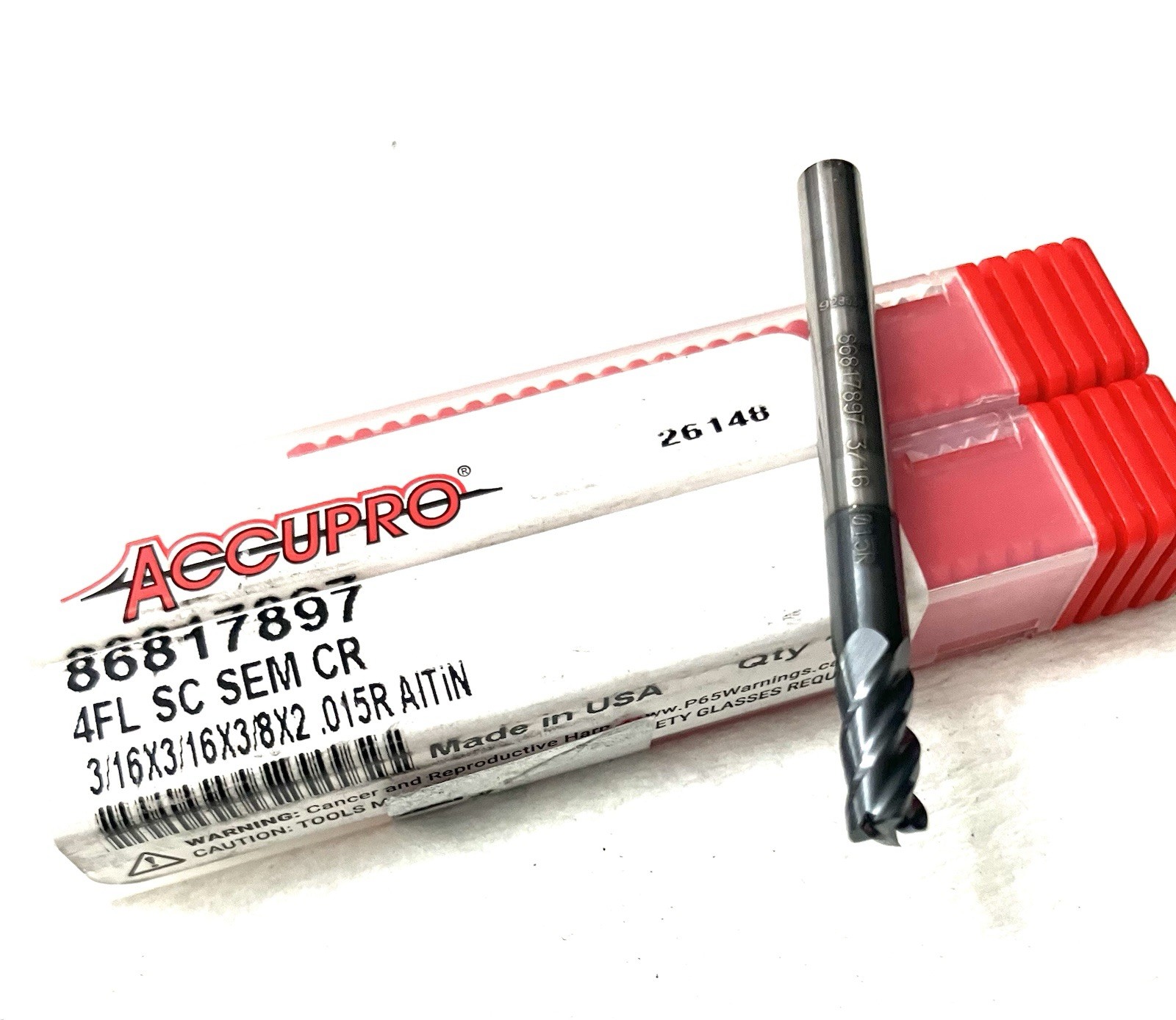 5PC Accupro 3/16″ 4FL Corner Radius End Mill .015R Carbide AlTiN 86817897 NEW