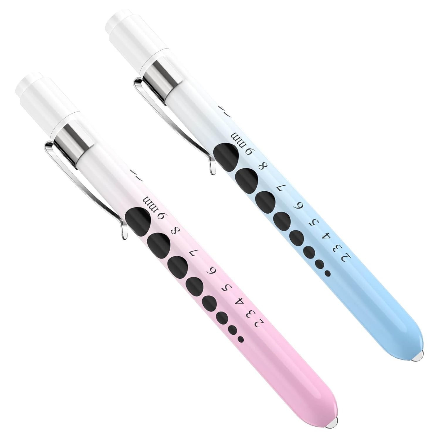 Gradient Pink and Blue LED Pen Lights for Healthcare – 2 Pack with Ruler Feature