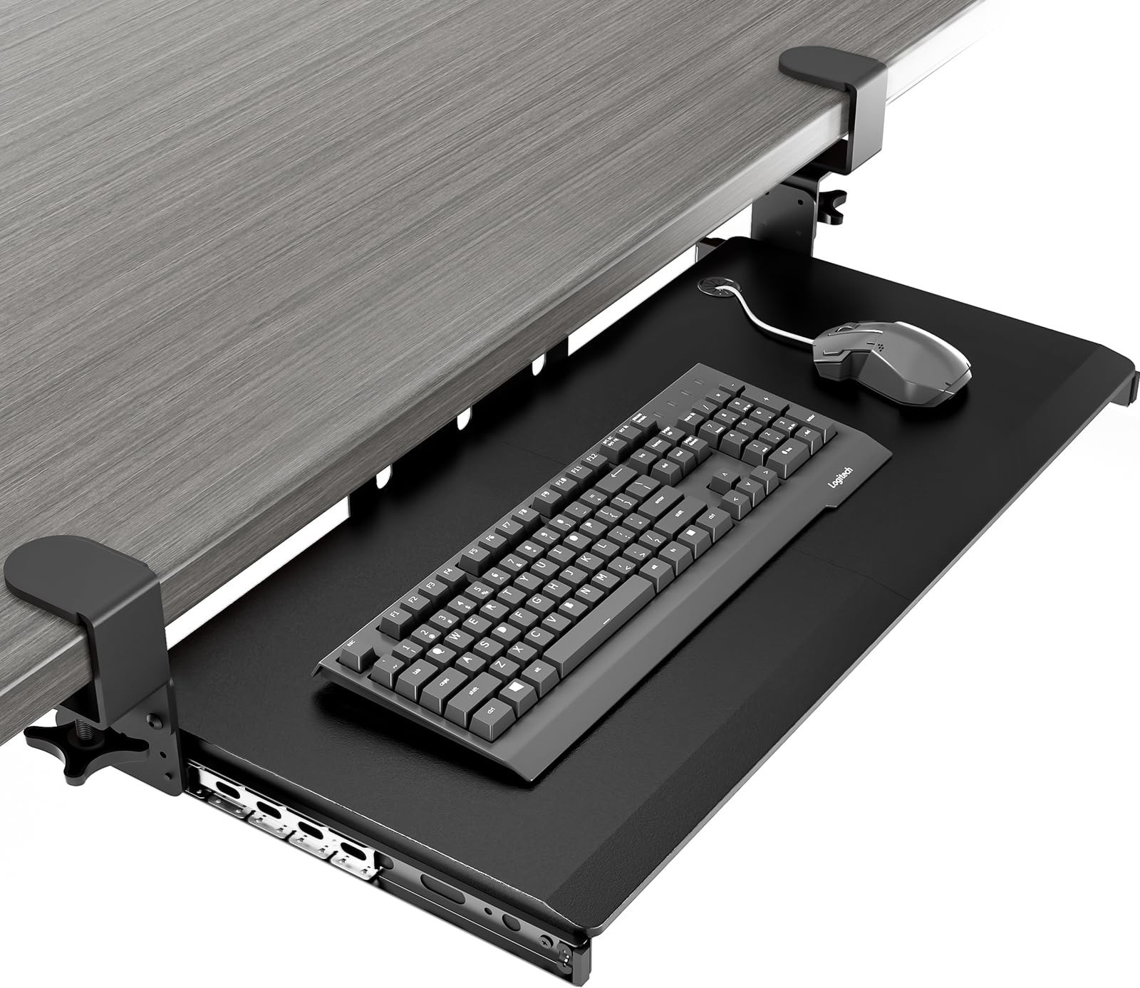 Adjustable Under Desk Keyboard Tray with C-Clamp Mount, 27.3″ x 11″ Slide-Out Dr