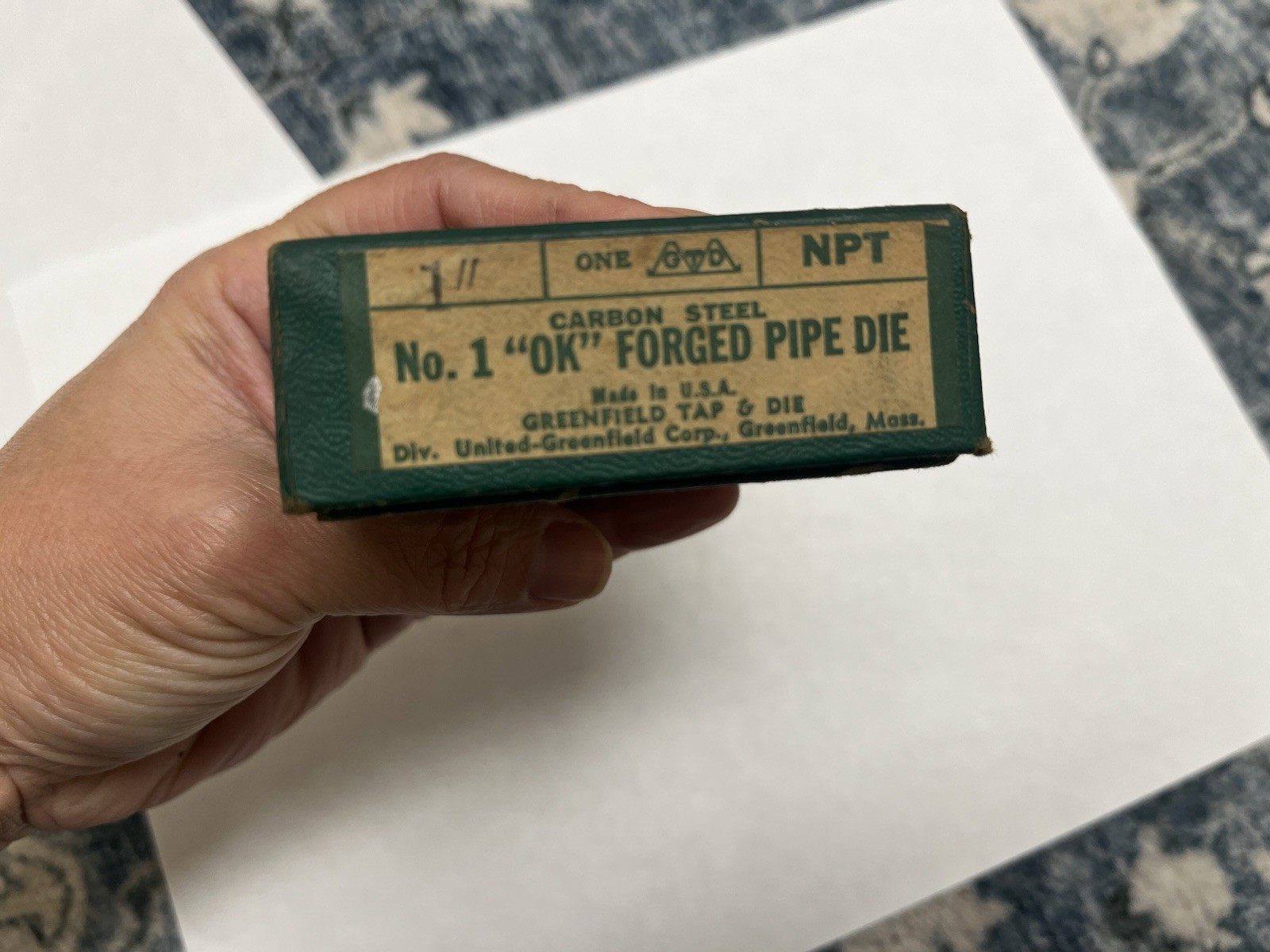 VINTAGE GREENFIELD 1″-11 1/2 NPT SQUARE PIPE DIE MADE IN USA Carbon Steel