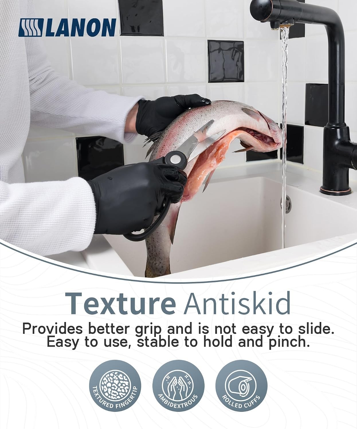 Latex/powder/silicone free, textured fingertips for firm grip