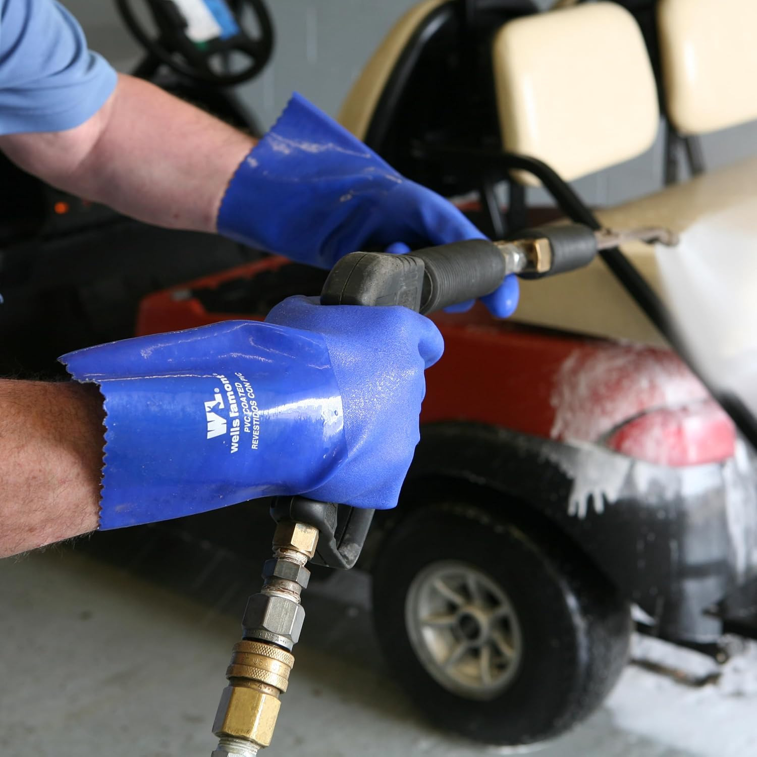 Heavy Duty Rubber Gloves with PVC Coating, Chemical and Abrasion Resistant, Wate