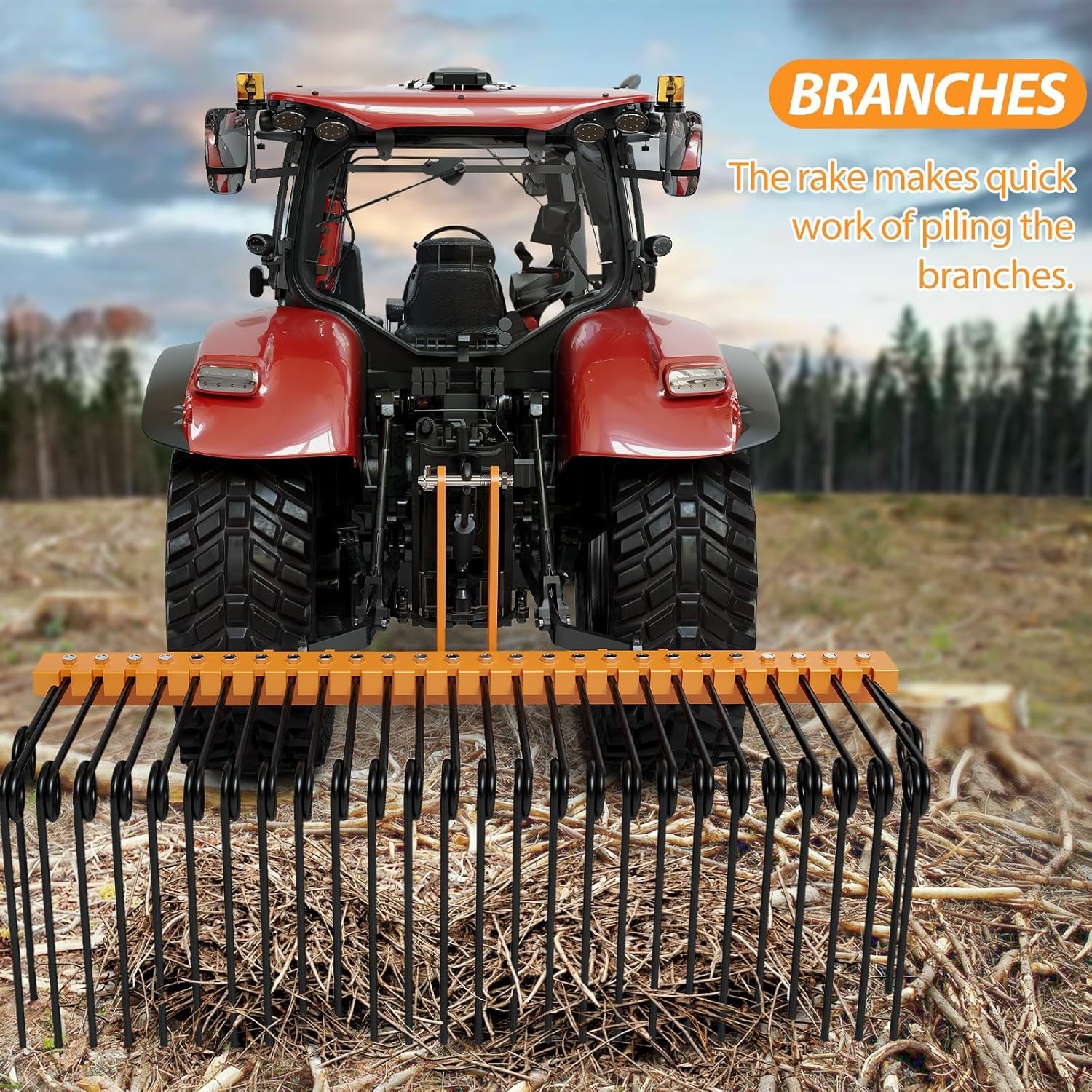 GARVEE 5ft 3-Point Pine Needle Rake Landscape Yard Tractor Attachment Fit Cat0,1