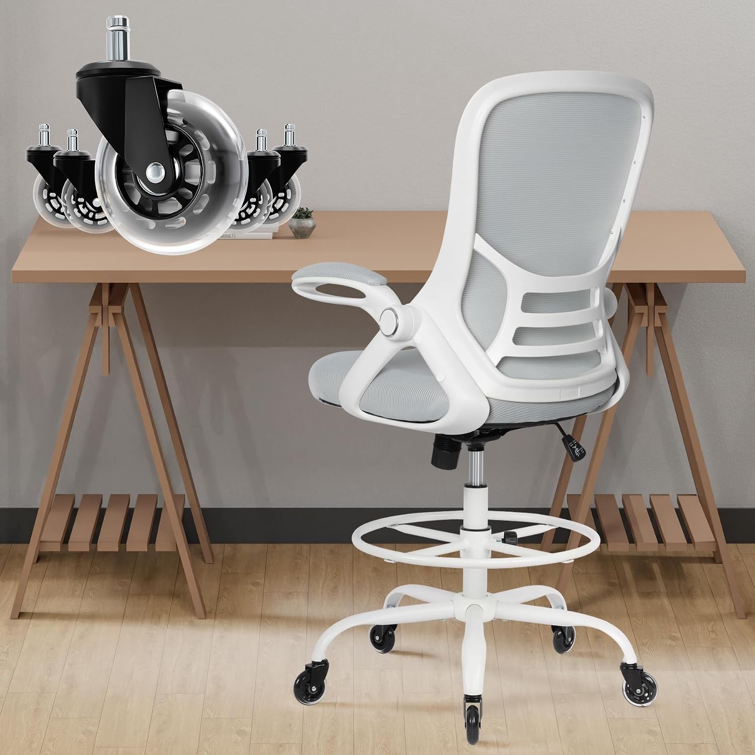Elegant Ergonomic Drafting Chair – Adjustable Height & Footrest for Comfort