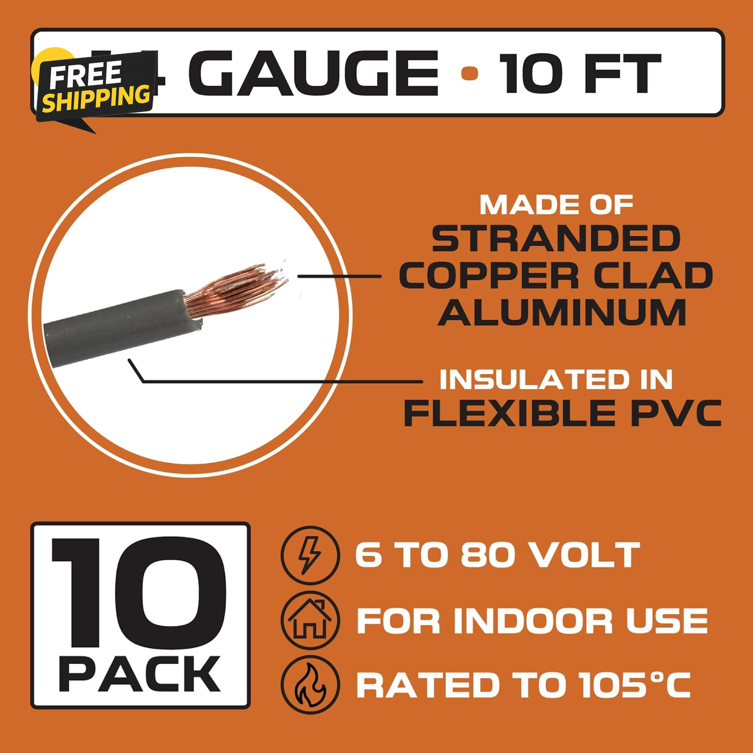 100 Ft 14 Gauge Wire – 10 Roll Assortment Pack Automotive Wiring Kit