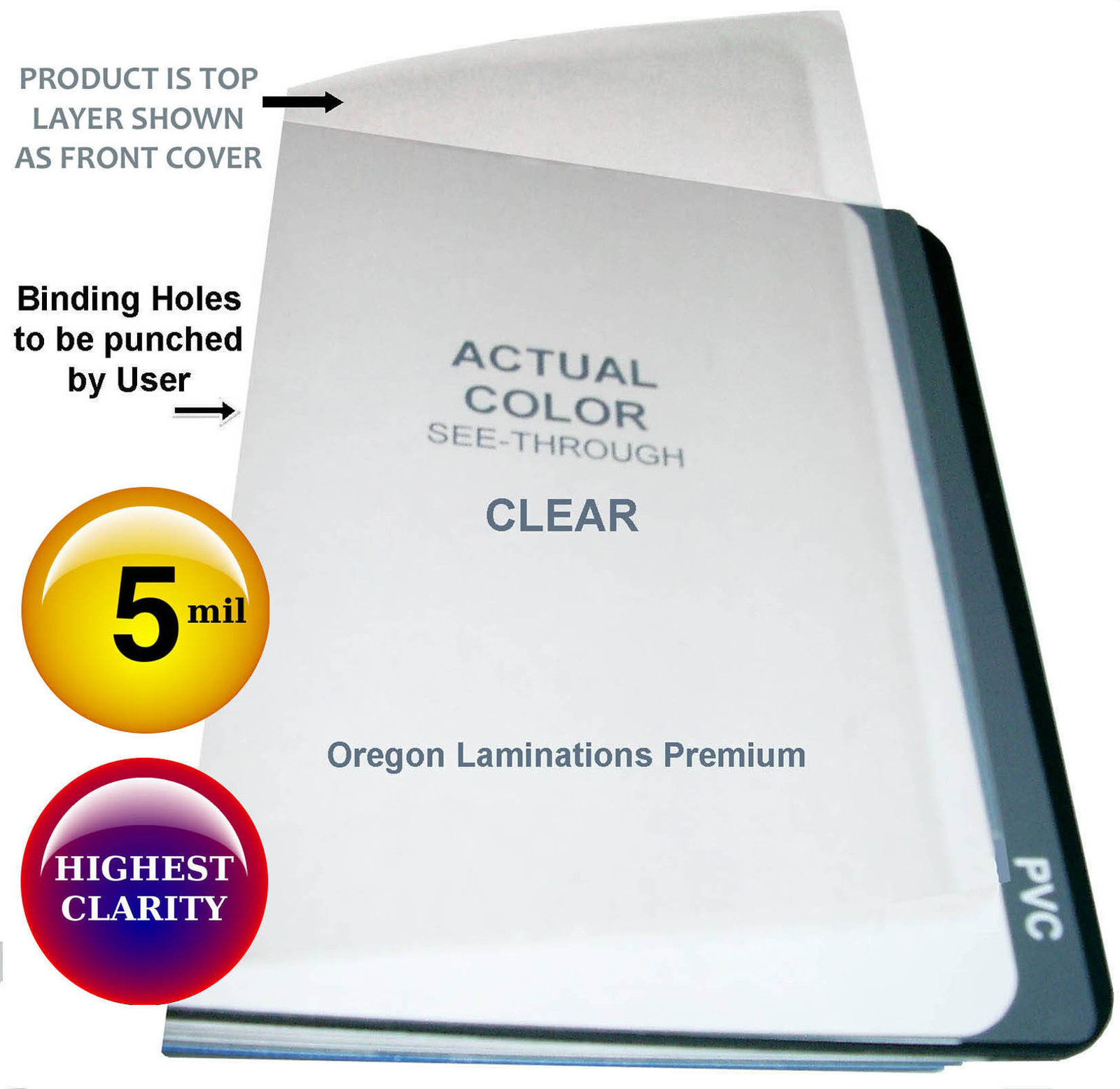 500/pack Clear Report Binding Covers 5 Mil 8-1/2 x 11 unpunched Plastic Sheets