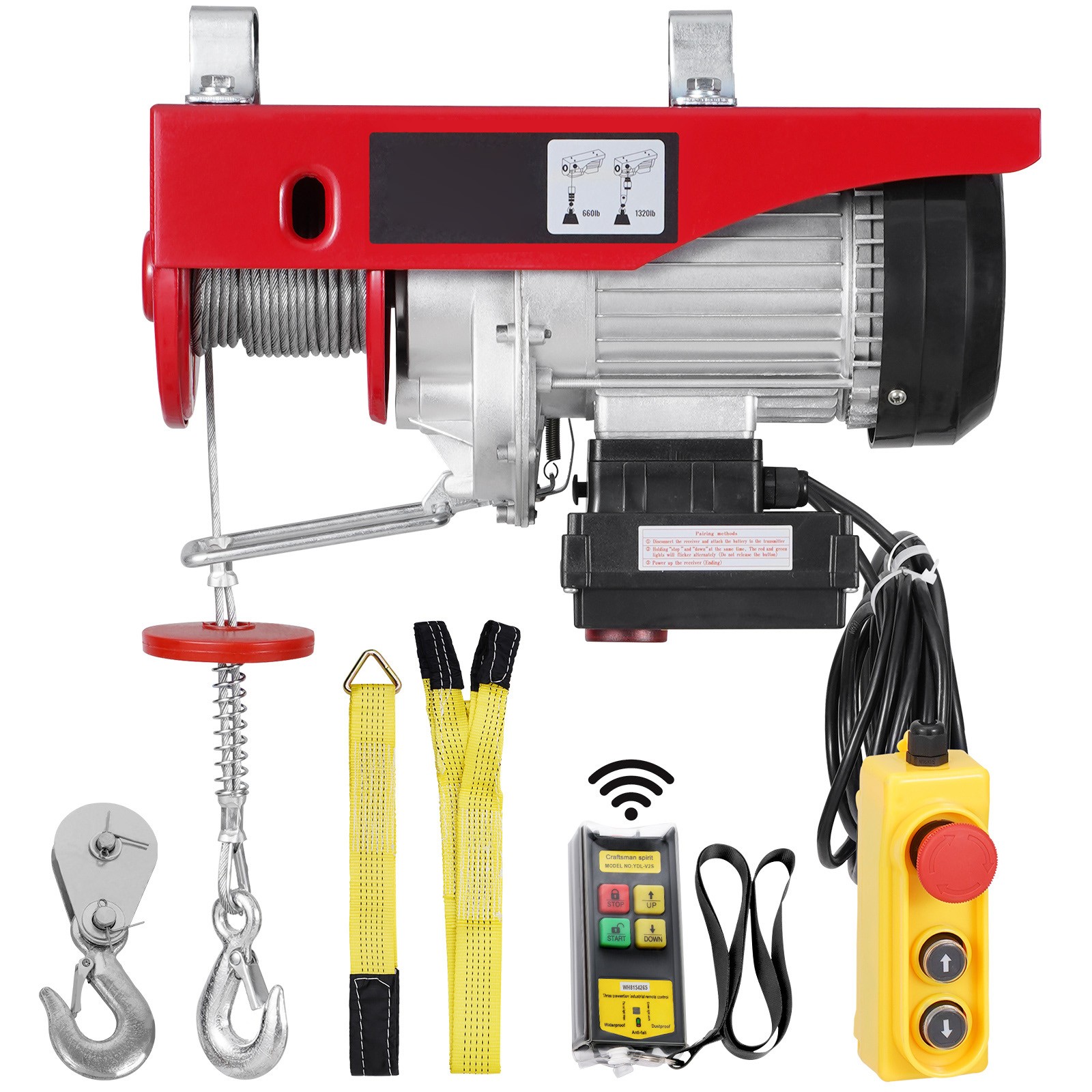 Uimoso Electric Hoist Crane Winch 1320 lbs Capacity with Wireless & Wired Remote