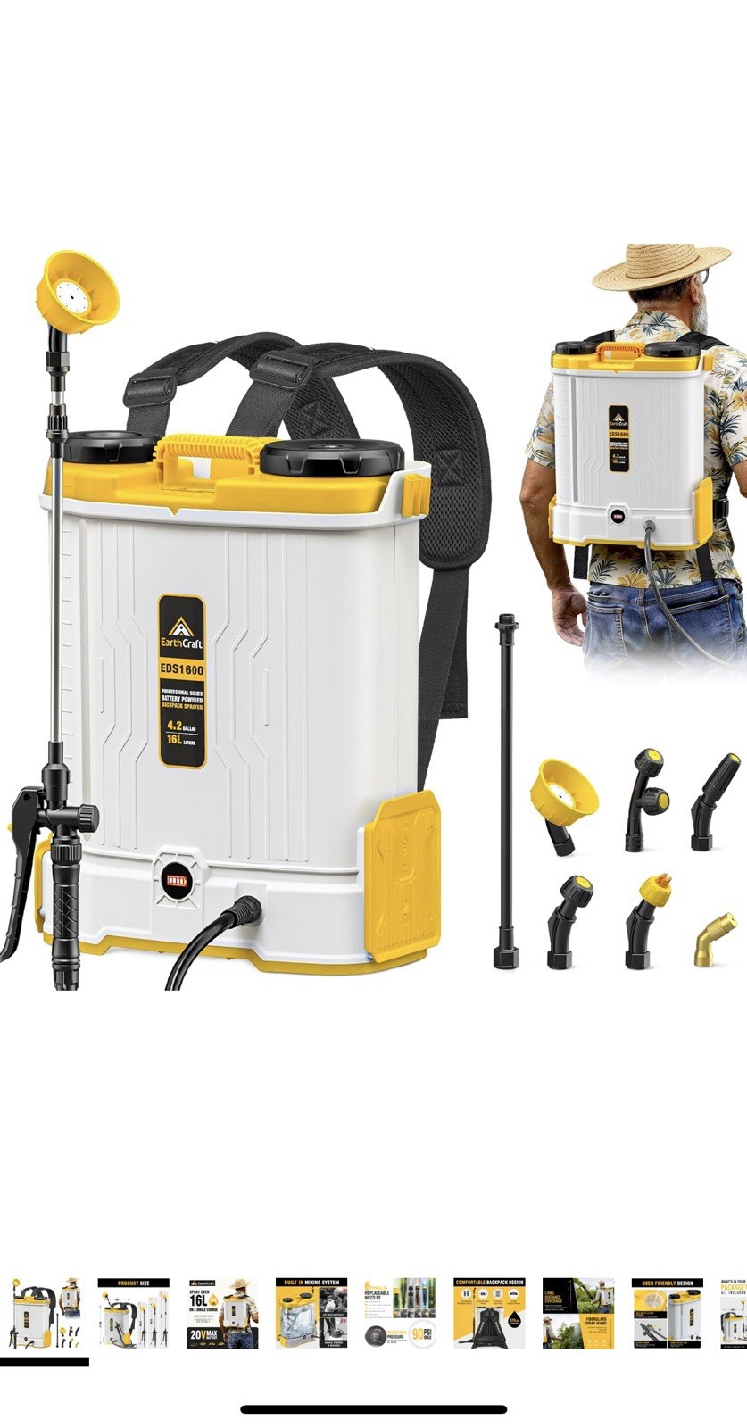 4.2 Gal Battery Powered Backpack Sprayer Compatible with DeWalt 20V Battery (…
