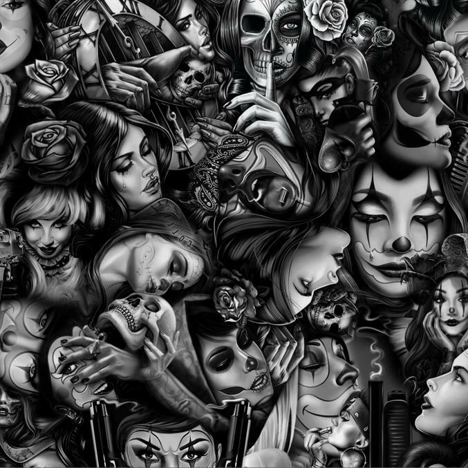Hydrographic film Bad Girls hydro dipping 7′ x 20″ hydro dip skulls