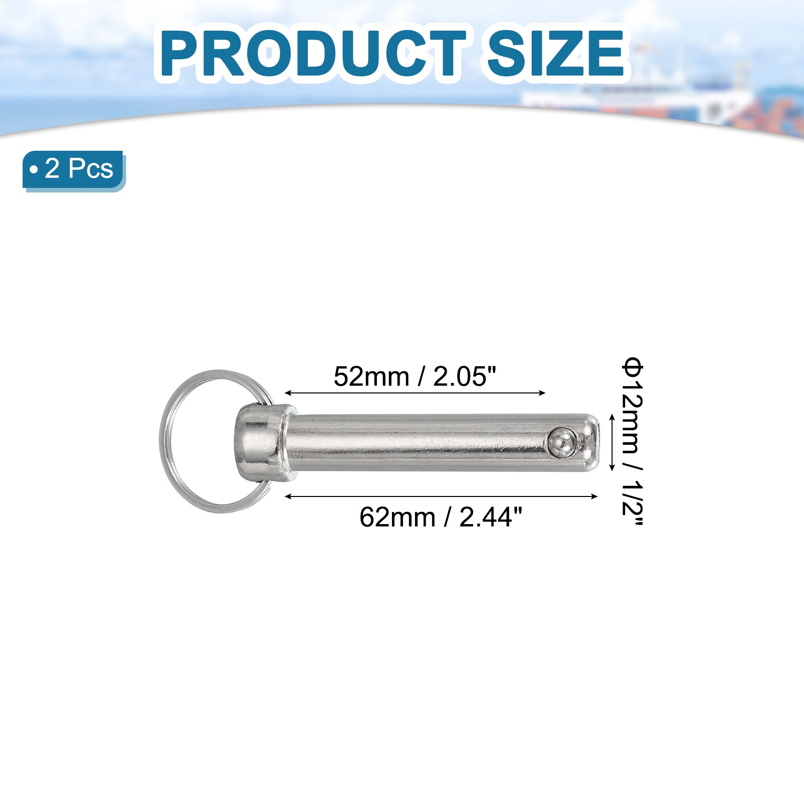 1/2″x2.05″ Quick Release Pin Carbon Steel Silver Pack of 2