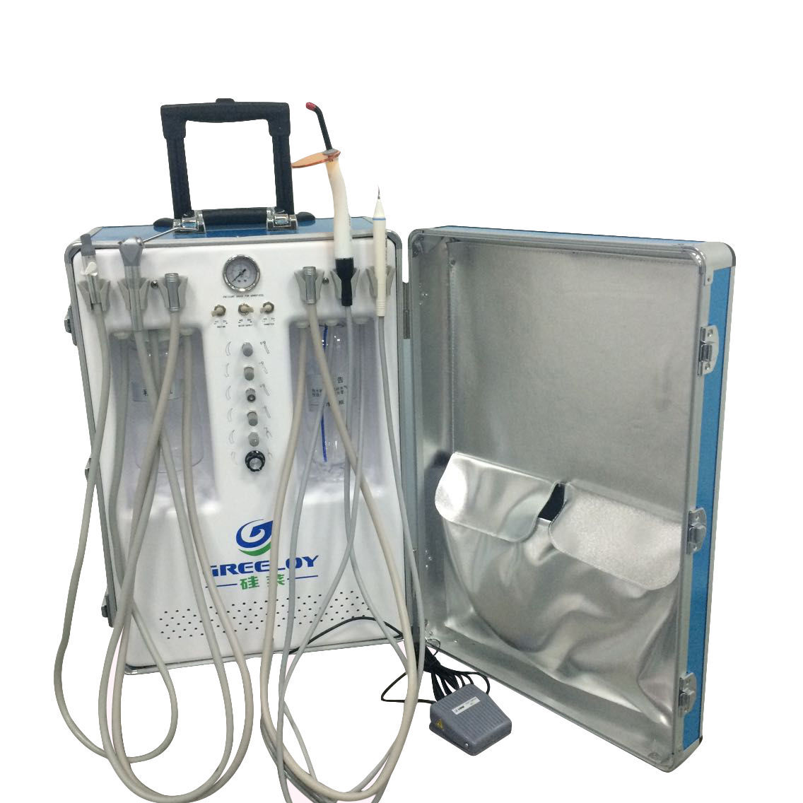 Dental Silent Air Compressor Unit GU-P206S+LED Curing Light+Ultrasonic Scaler 2H