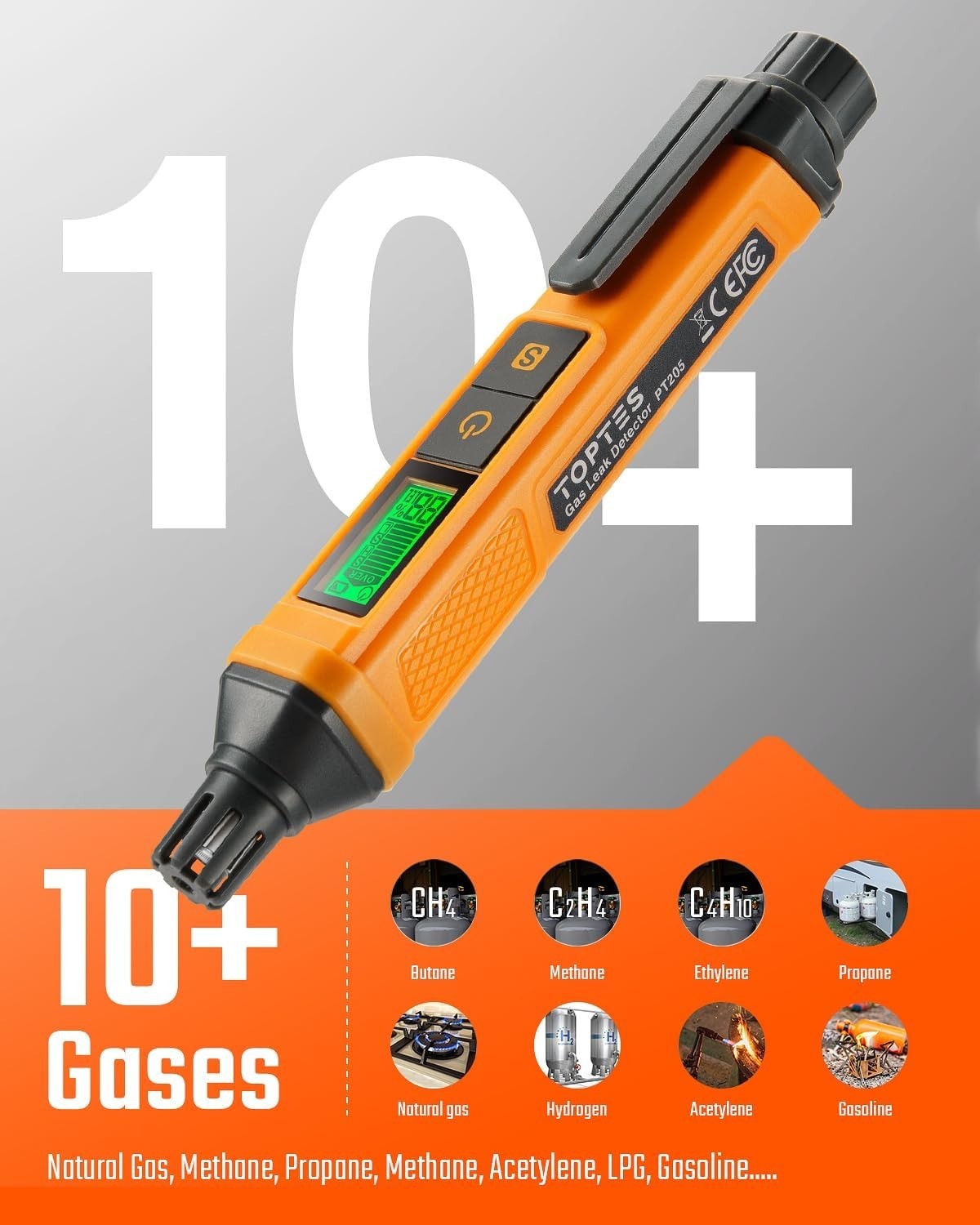 TOPTES PT205 Natural Gas Detector with Audible & Visual Alarm, Gas Leak Detector