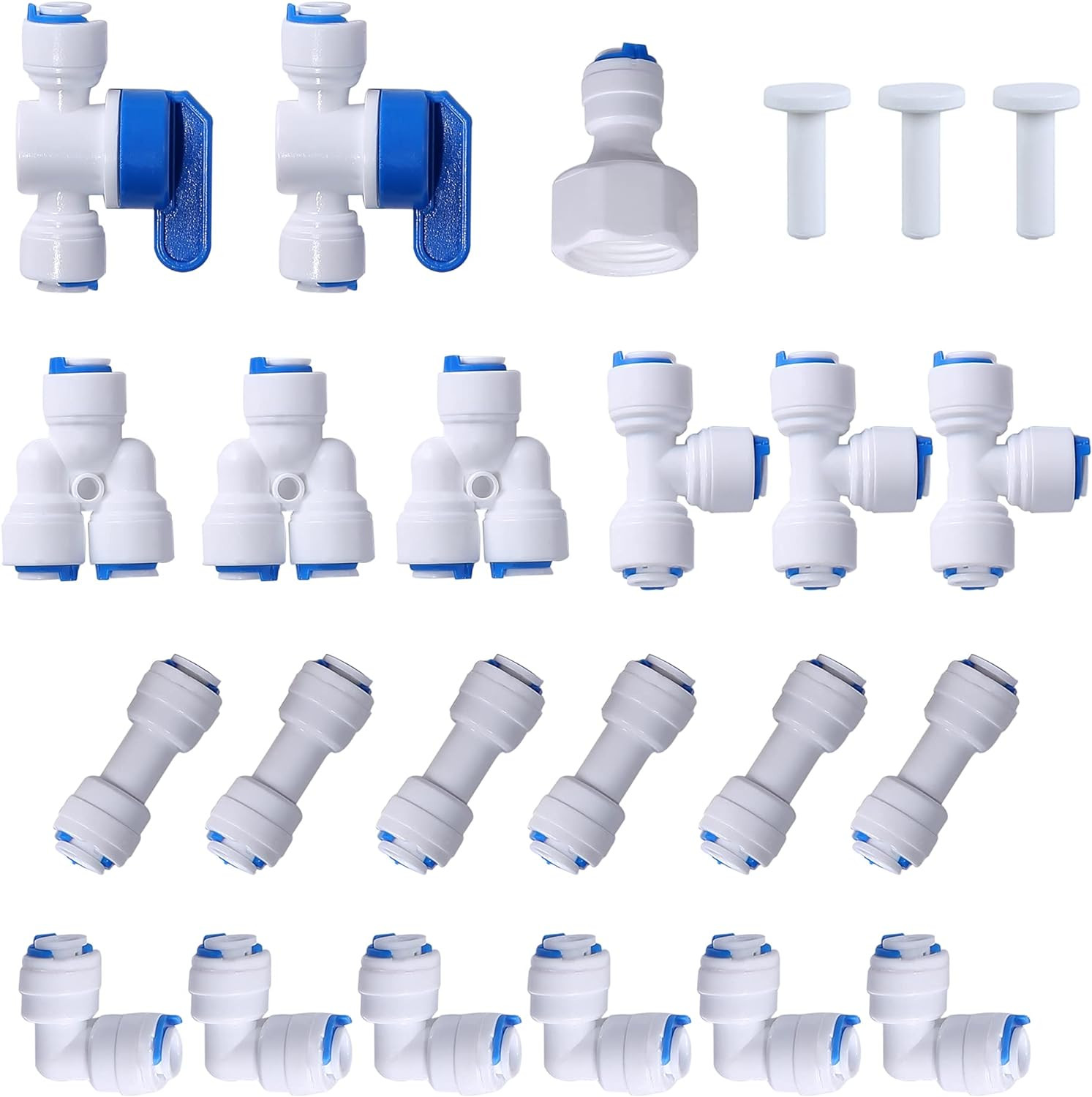 1/4 OD Quick Connect Push in to Connect Water Tube Fitting (Ball Valve + T + L