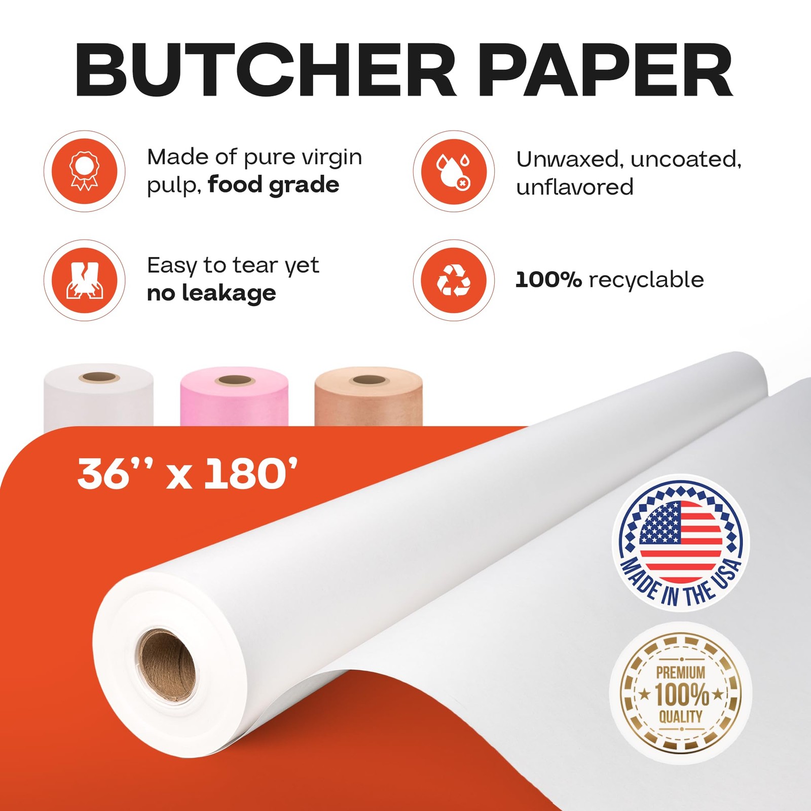 White Butcher Paper Roll 36 Inch x 180 Feet Uncoated Food Grade Smoker BBQ Meat