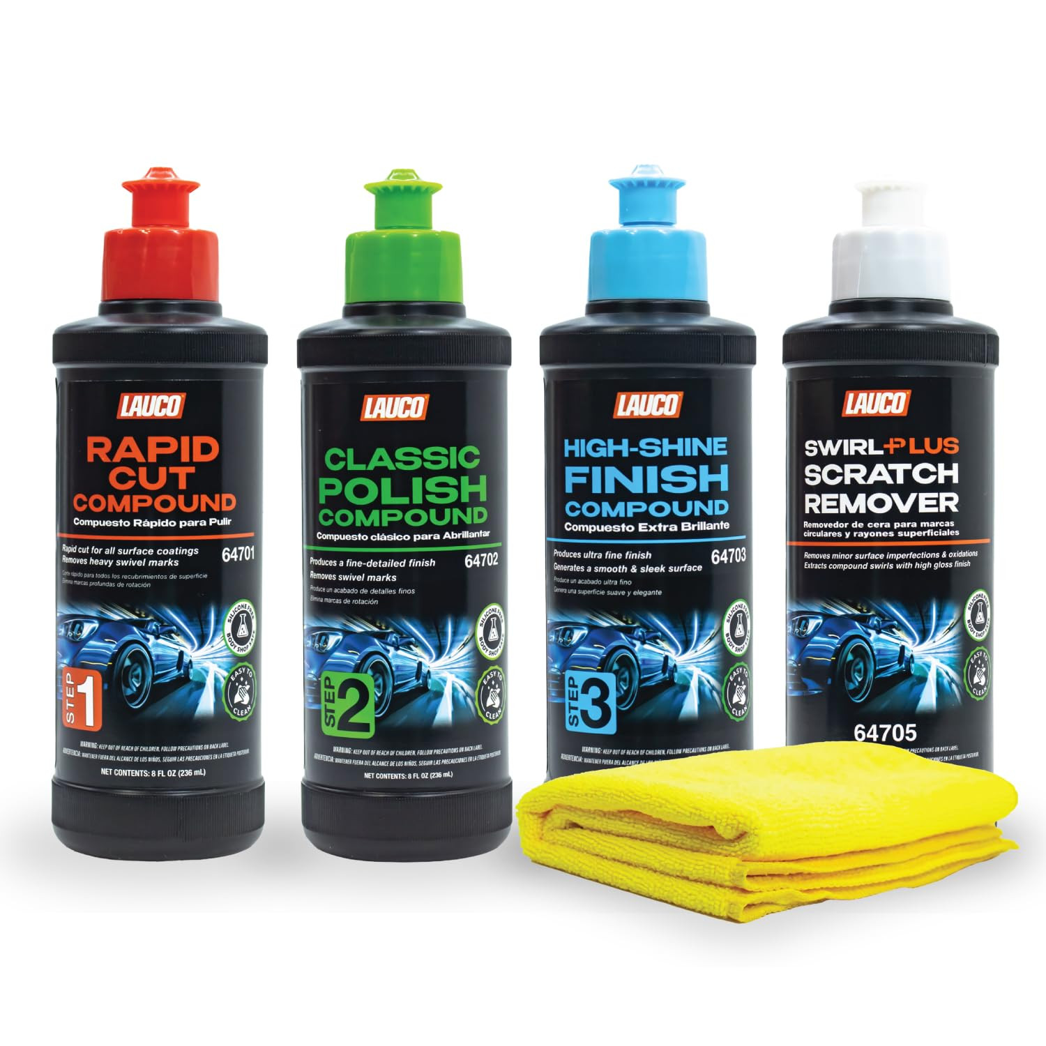 Paint Correction Compounds Step 1, 2, 3, Swirl Remover 8Oz Kits, with a Towel, S