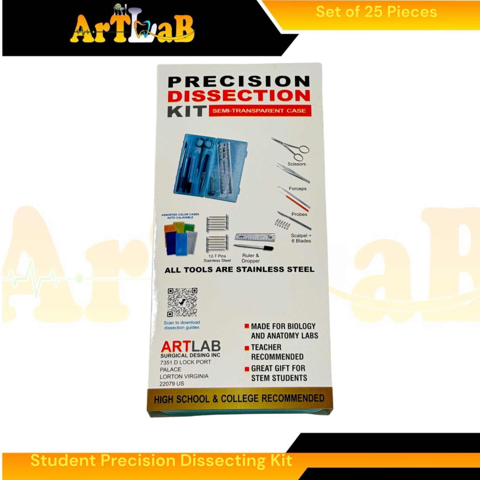 25pcs Dissecting Kit for Laboratory Dissections, Student Kit, with Essentials