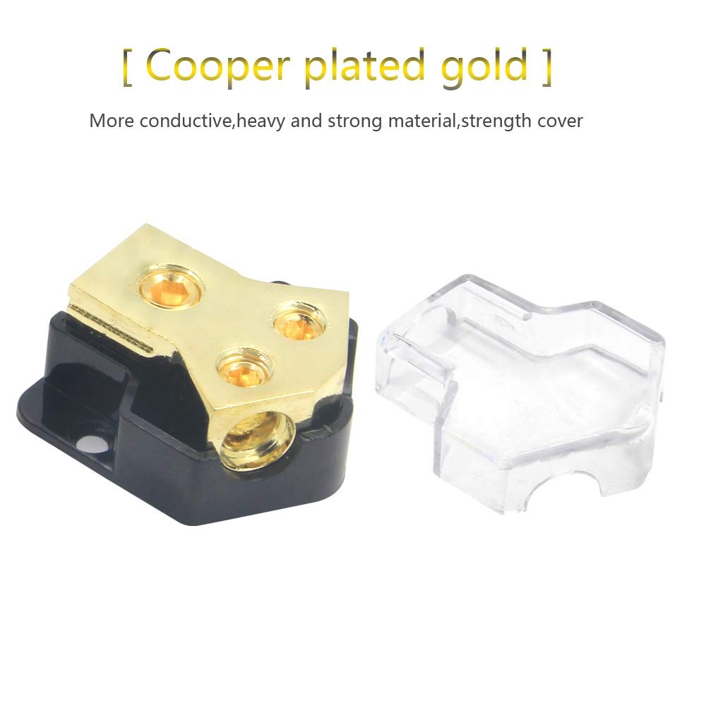 2 Way Power Distribution Block, 0/2/4 AWG Gauge in, 4/8/10 Gauge Out, Car Aud…