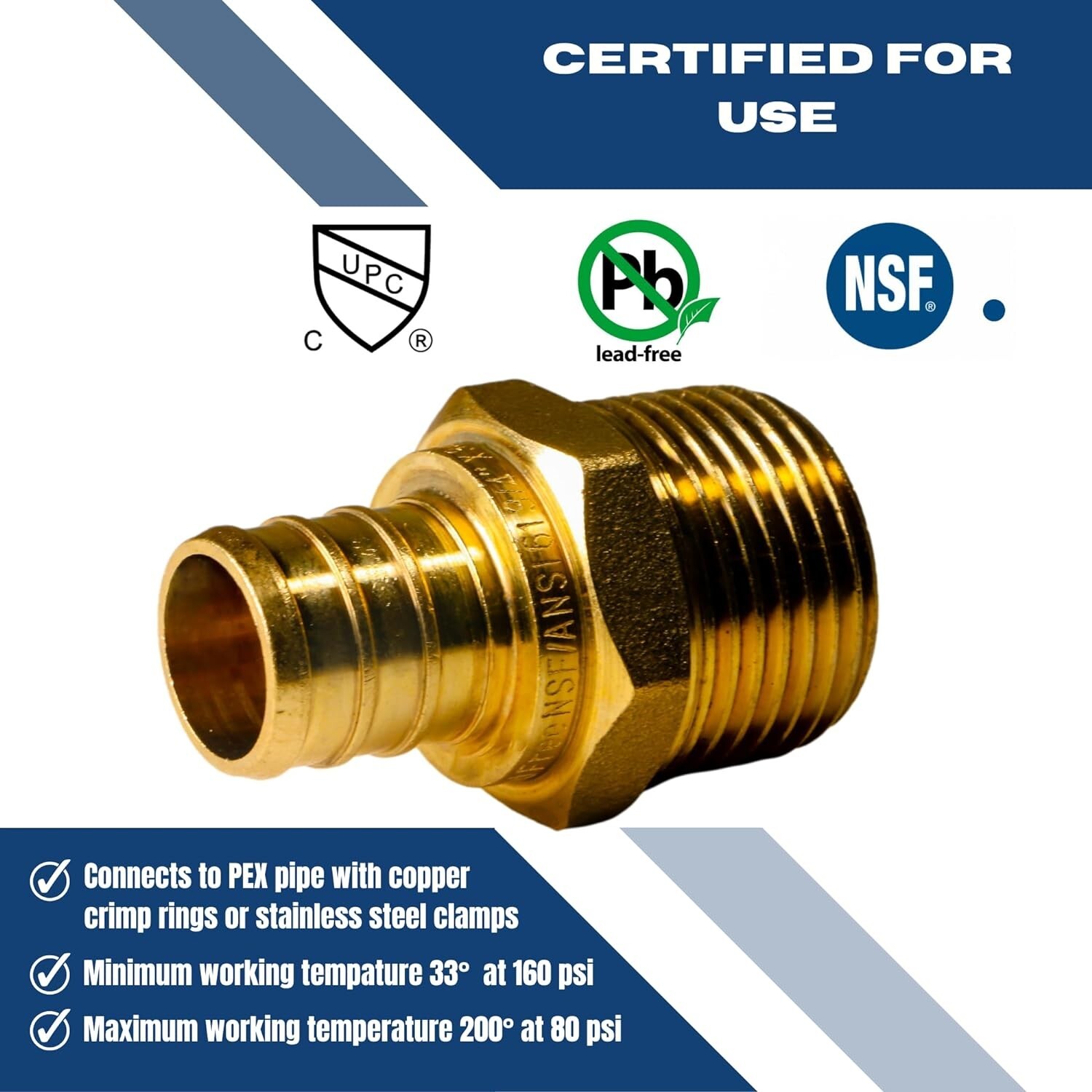 25 PCS. 3/4″ PEX X 3/4″ MALE NPT THREADED ADAPTER BRASS CRIMP FITTING LEAD FREE