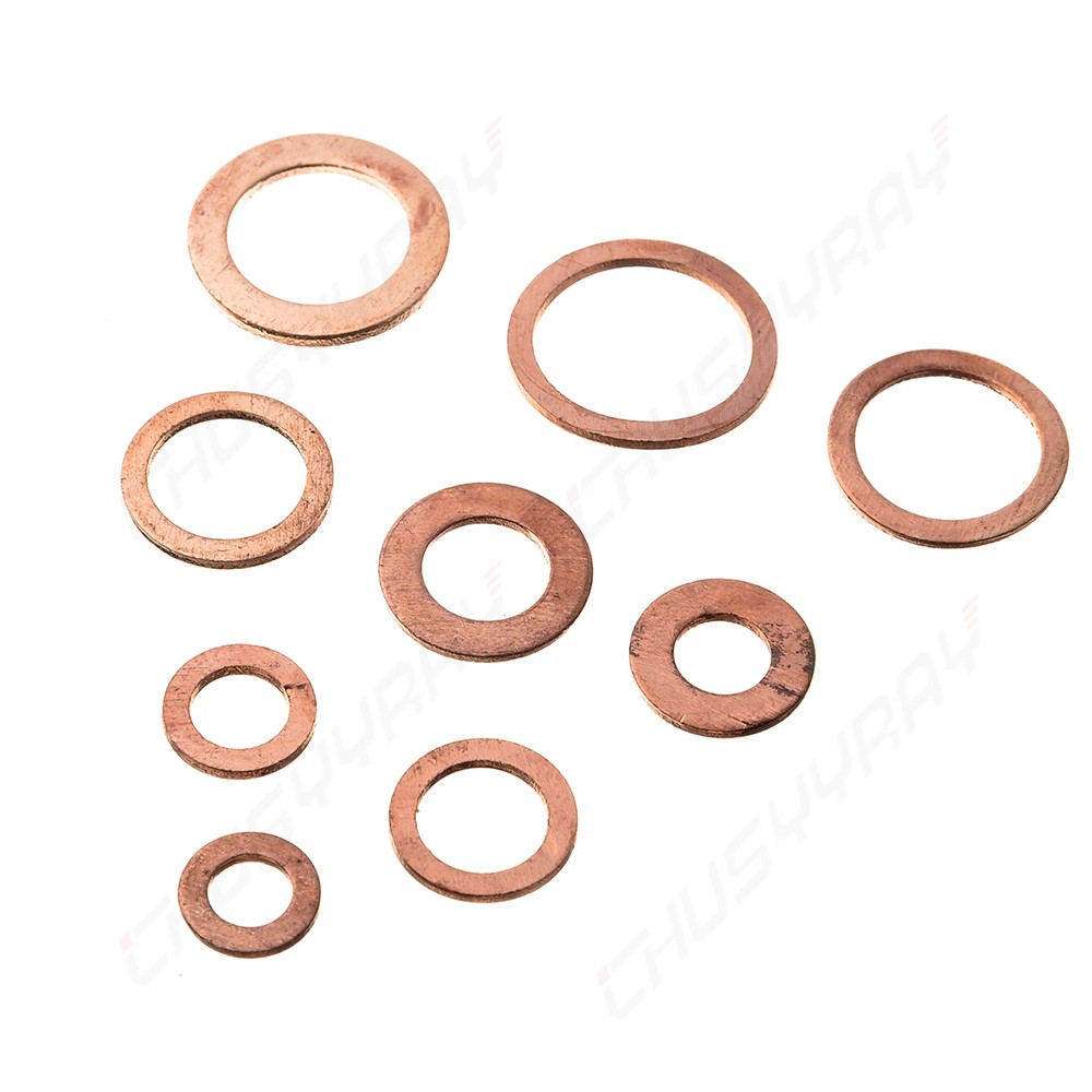 200PC M5-m14 Copper Washers Gasket Set Flat Ring Seal Kit With Plastic Box