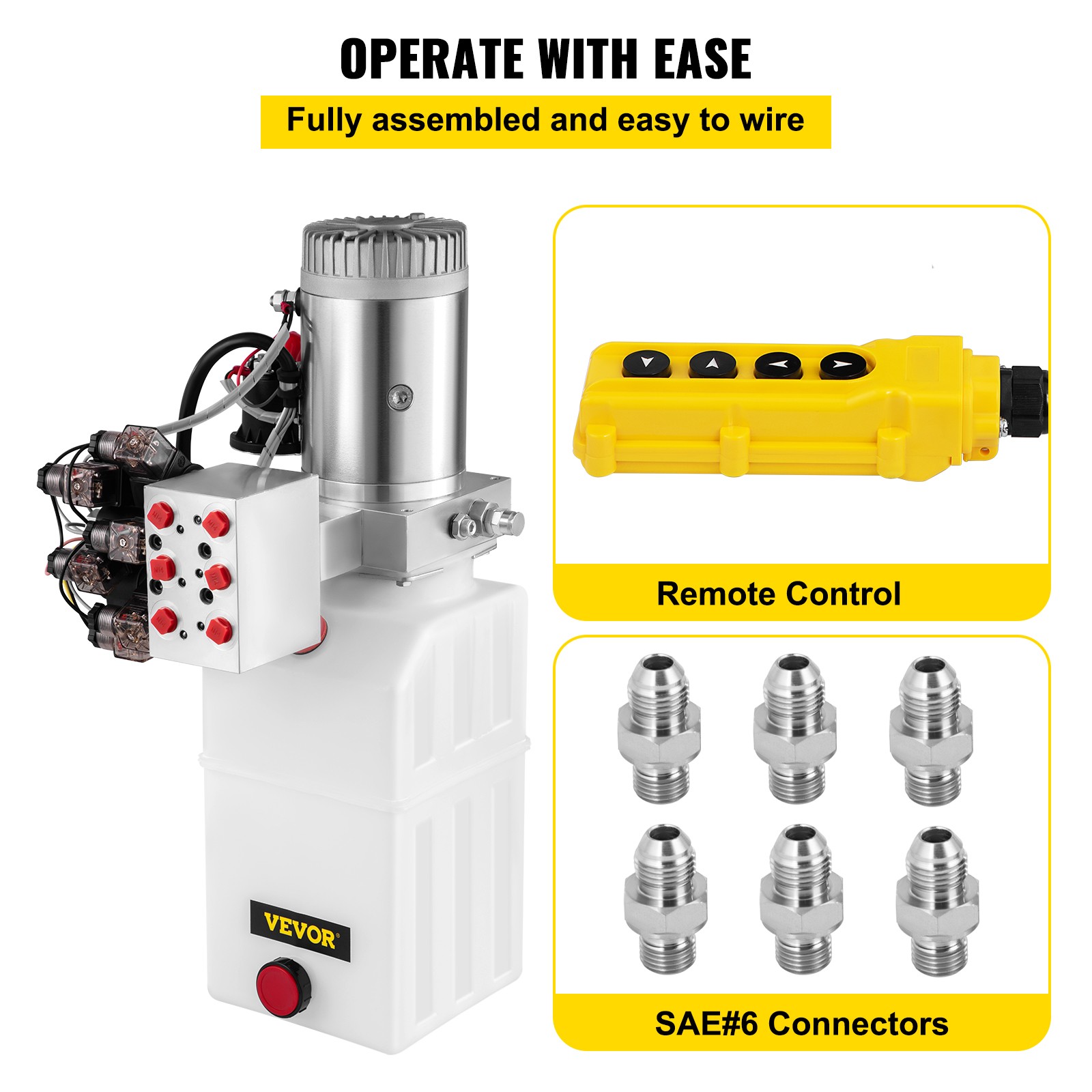 VEVOR 6 Way Hydraulic Pump 12V 6 Quart Double Acting Dump Trailer Control Kit