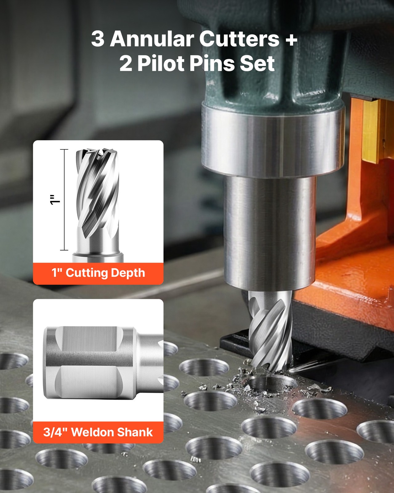VEVOR Annular Cutter Set Mag Drill Bits Kit 5 pcs Weldon Shank 5/8″ Cutting Dia