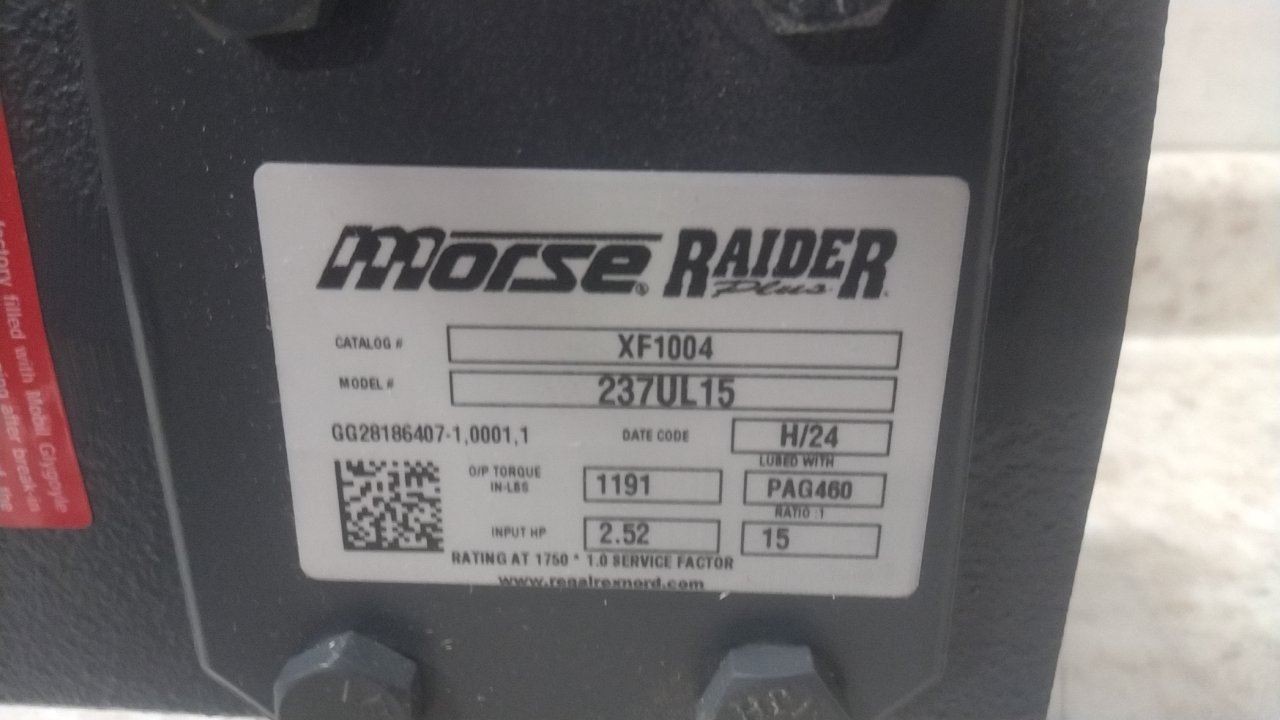 Morse Raider Plus 237UL15 2.77 HP at 1750 RPM Max Input HP Speed Reducer
