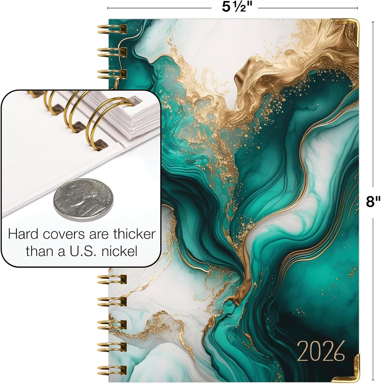 HARDCOVER 2026 Planner, 5.5″x8″: 14 Months (November 2025 – December 2026), Dail