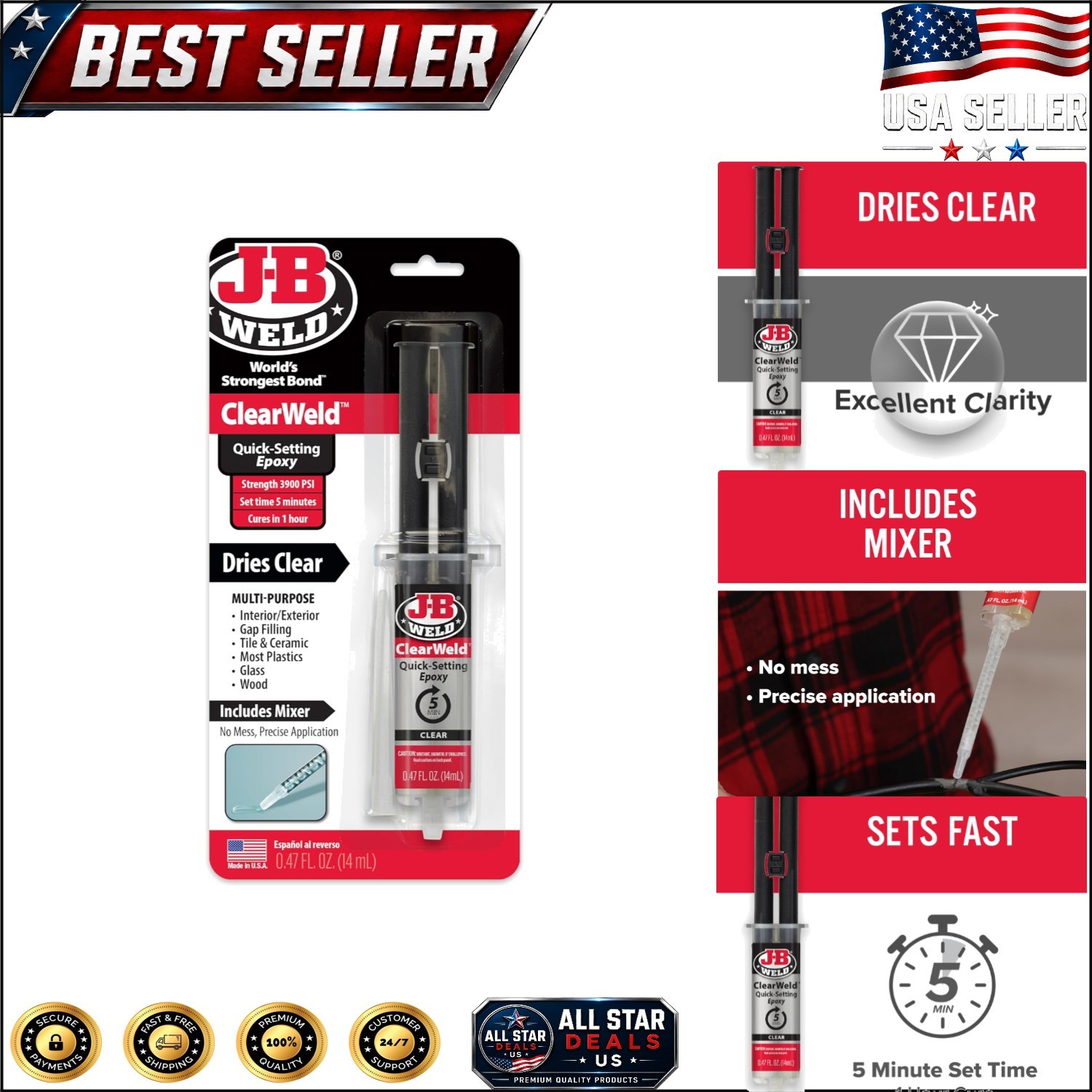 ClearWeld 5-Minute Clear Epoxy, 14ml – Fast-Drying & Powerful Bonding Solution
