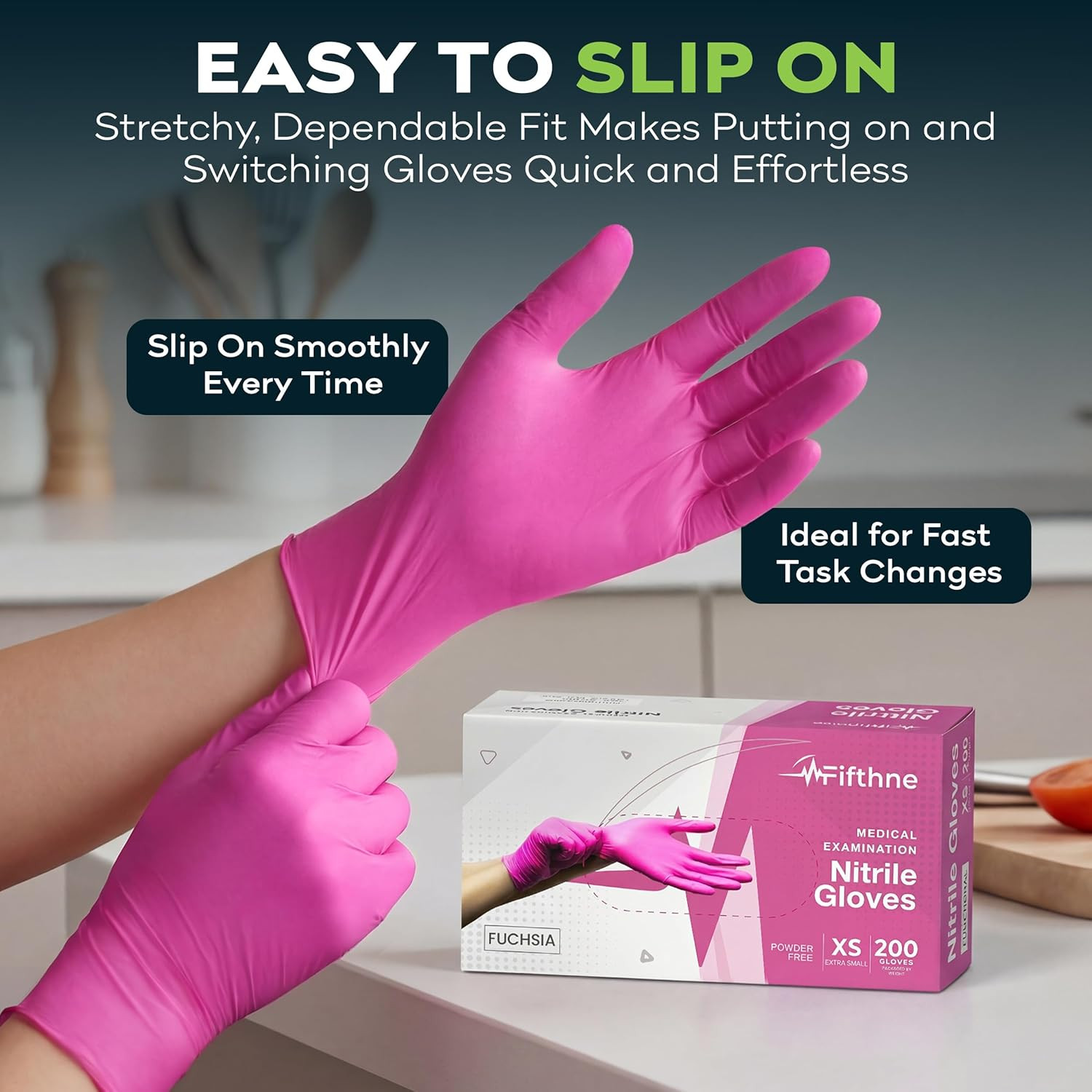 Fuchsia Hot Pink Disposable Gloves 3 Mil Exam Powder Free Latex Free Fit Comfort