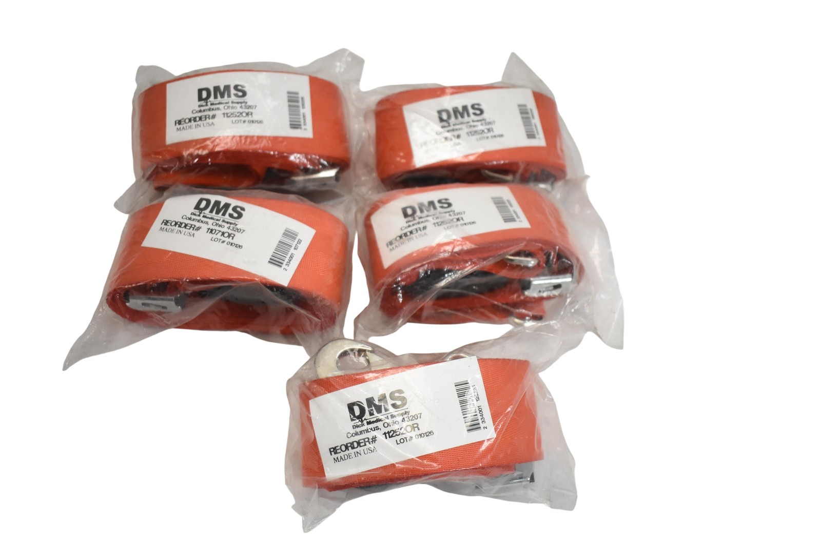 DMS 11252OR Orange Medical Restraint Straps Lot Of 5 Nylon Made In USA