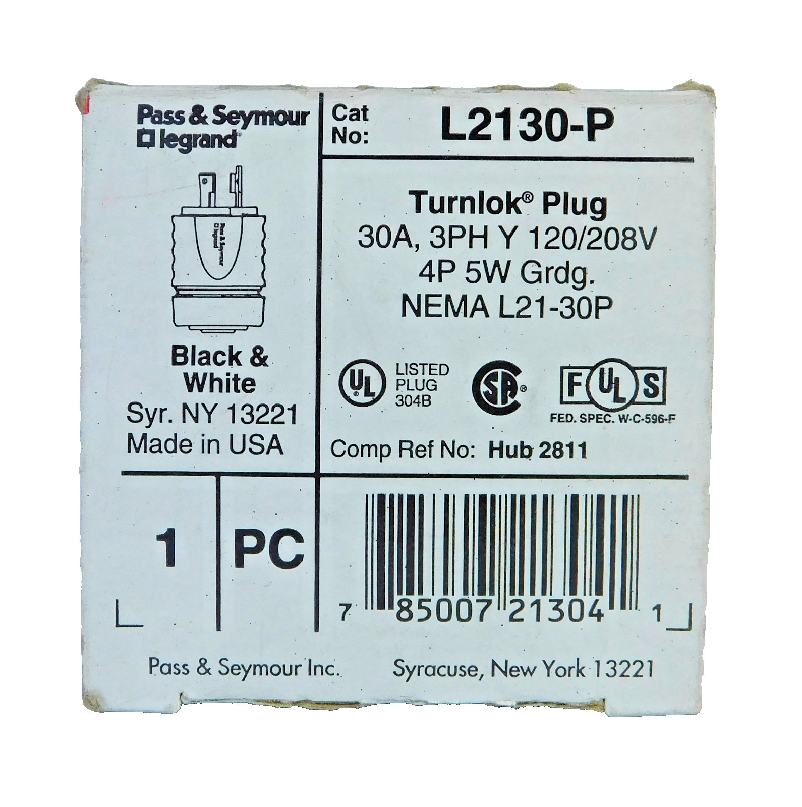 Pass & Seymour legrand L2130-P 30A 120/240V Turnlok Male Plug 4P 5W Grdg NEMA