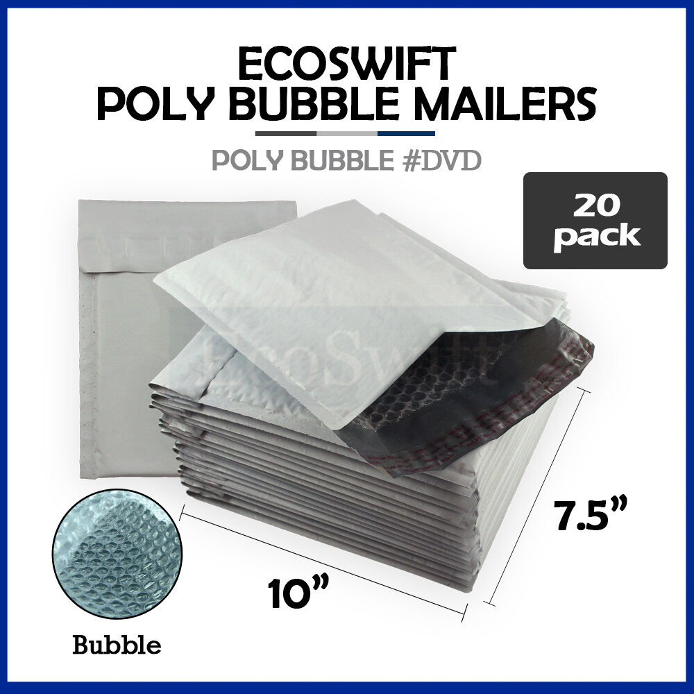 20 #0 7.5 x 10 EcoSwift Poly Bubble Mailers Padded Envelope Shipping Bags DVD