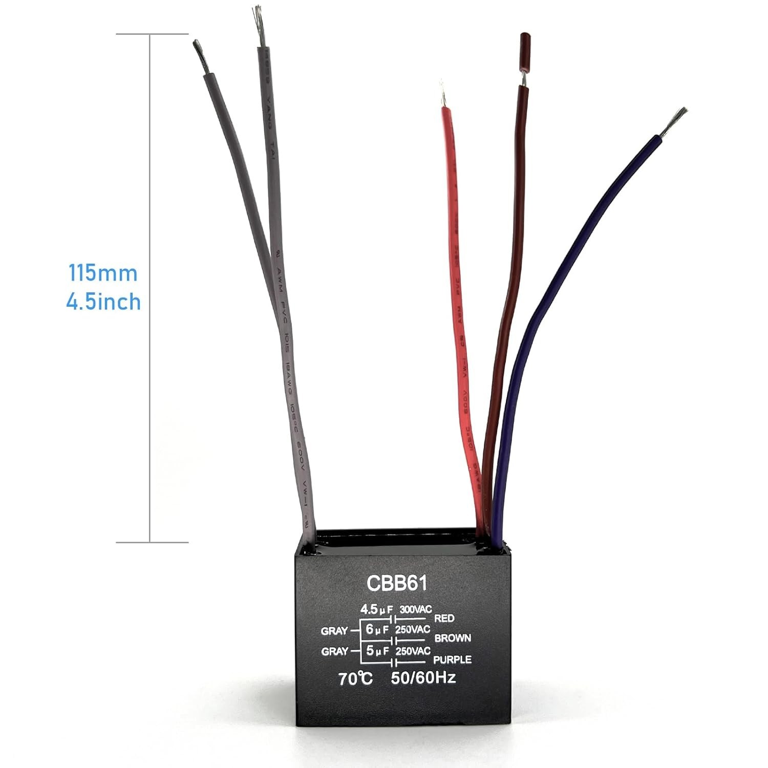 New CEILING FAN CAPACITOR CBB61 4.5Uf + 6Uf + 5Uf 5 WIRE 250V