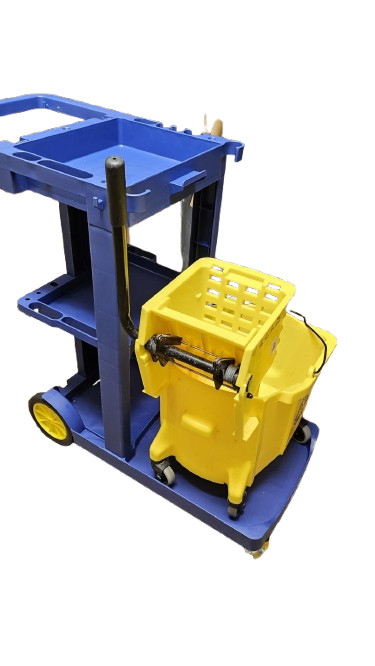 Commercial Janitorial Cart, 3-Shelf Housekeeping Cart with 22 Gallon Vinyl Bag