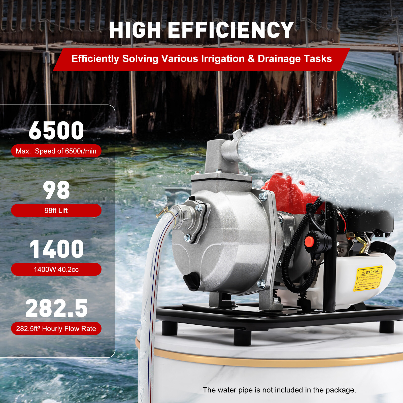 1.7 HP 1″ GAS POWER SEMI-TRASH WATER PUMP HIGH PRESSURE IRRIGATION TRANSFER PUMP