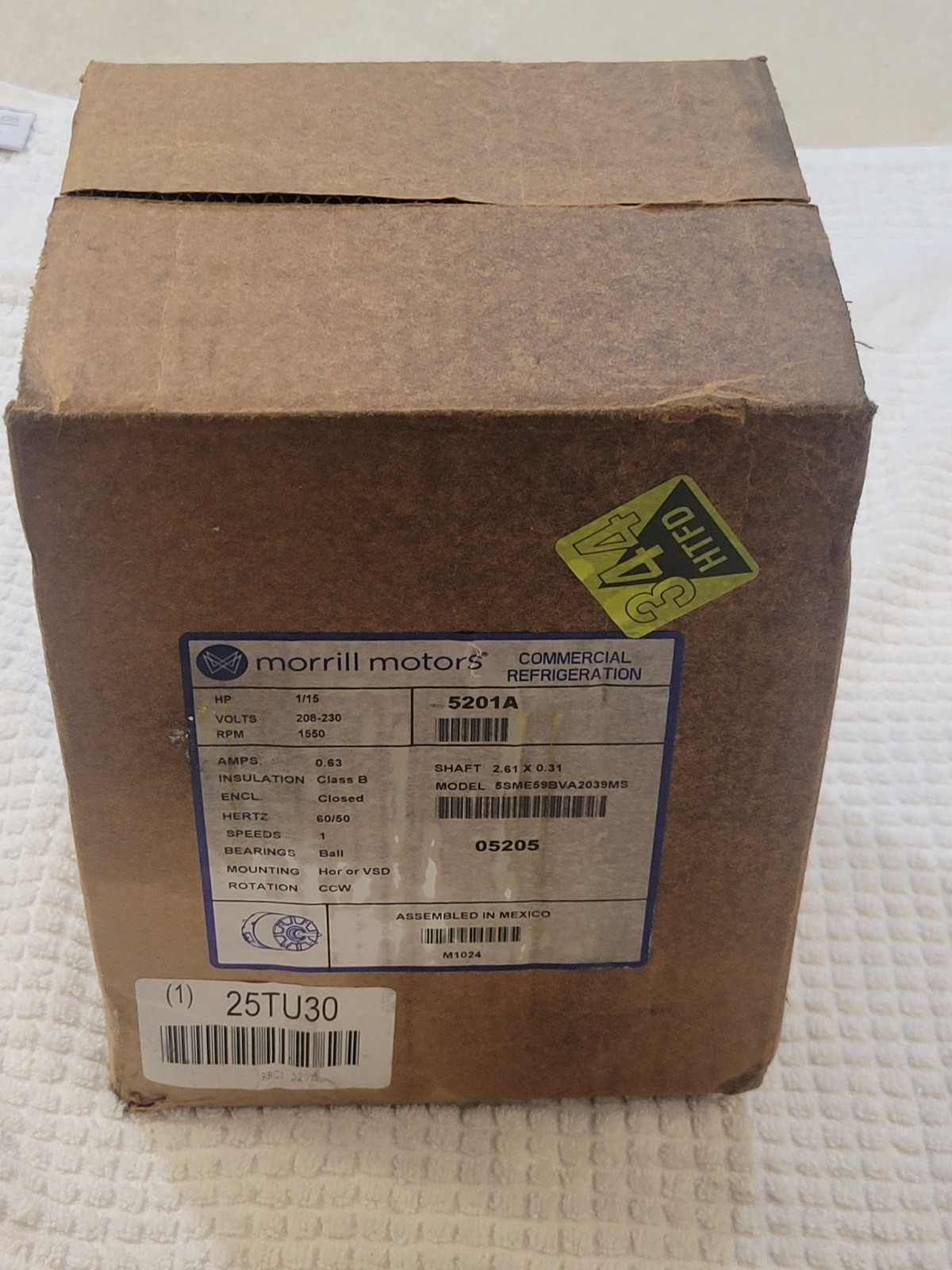 MORRILL MOTORS P/N 5201A 59 ECM REFRIGERATION MOTOR, 208-230V, 1/15HP, 1550RPM