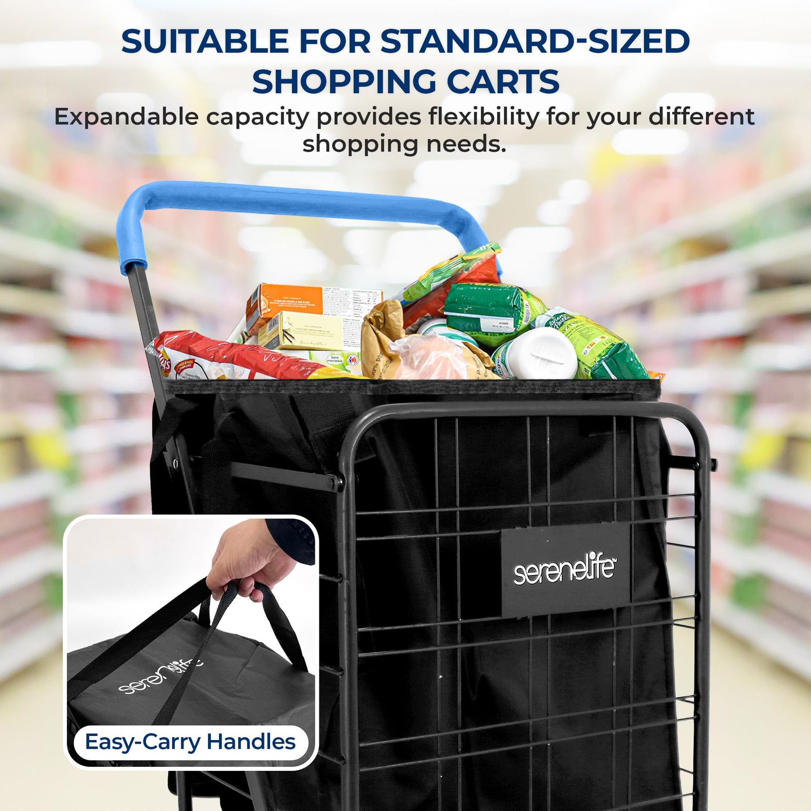 SereneLife Waterproof Removable Shopping Cart Liner – 12.60″ x 15.35″ x 19.50″