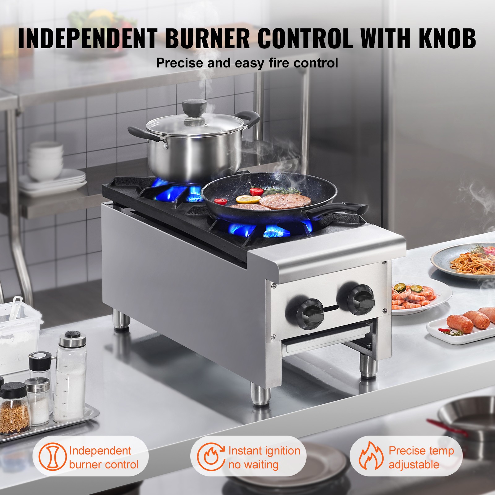 Uimoso Commercial Gas Stove with 2 Burners for Countertop Cooking in Kitchens