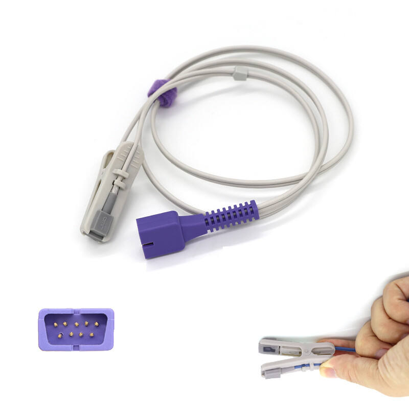 Adult Ear Clip Probe Ear Lingual SpO2 Sensor 3ft Compatible Baxter 9Pin